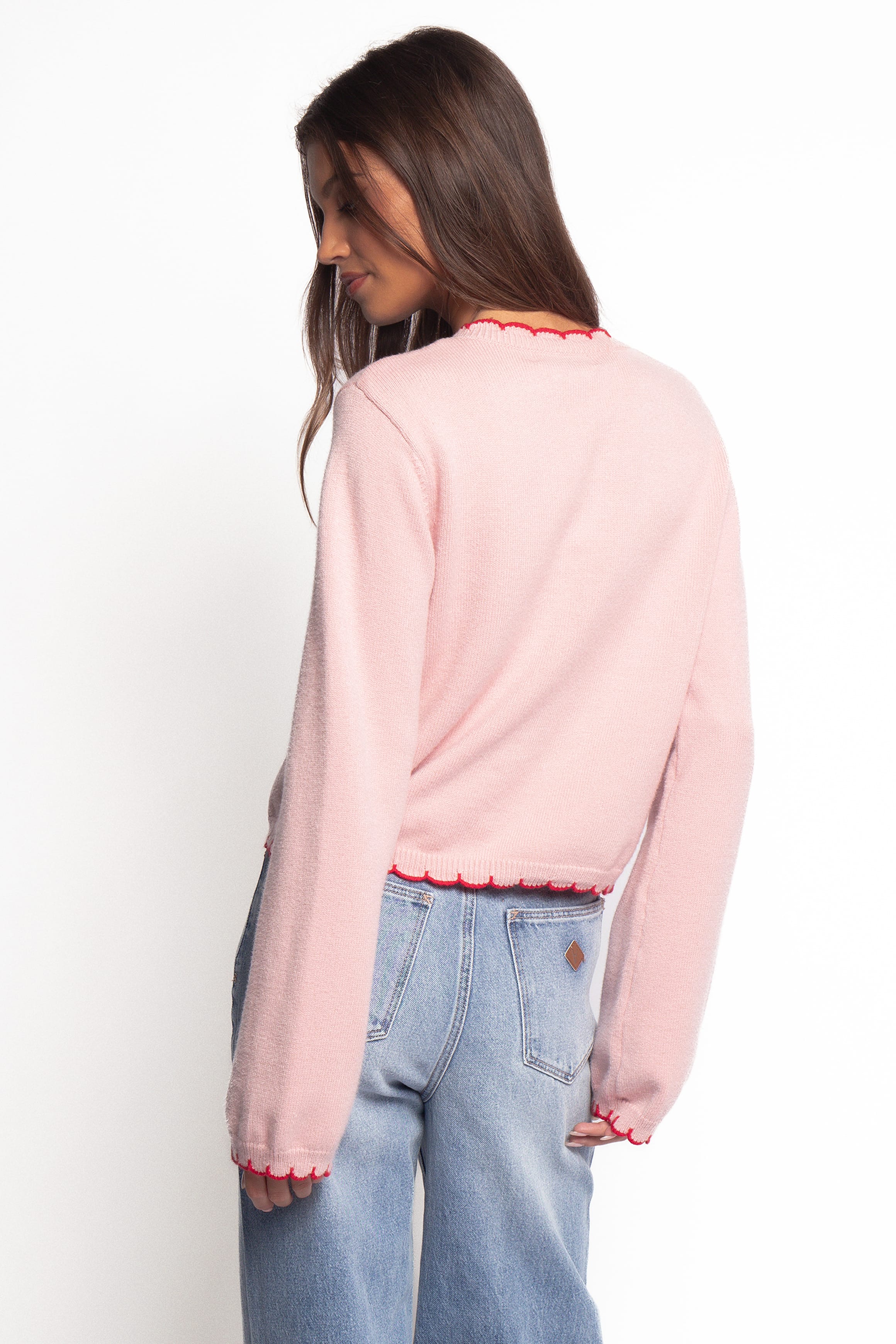 Petal and Pup USA KNITWEAR Payton Scallop Cardigan - Pink Red
