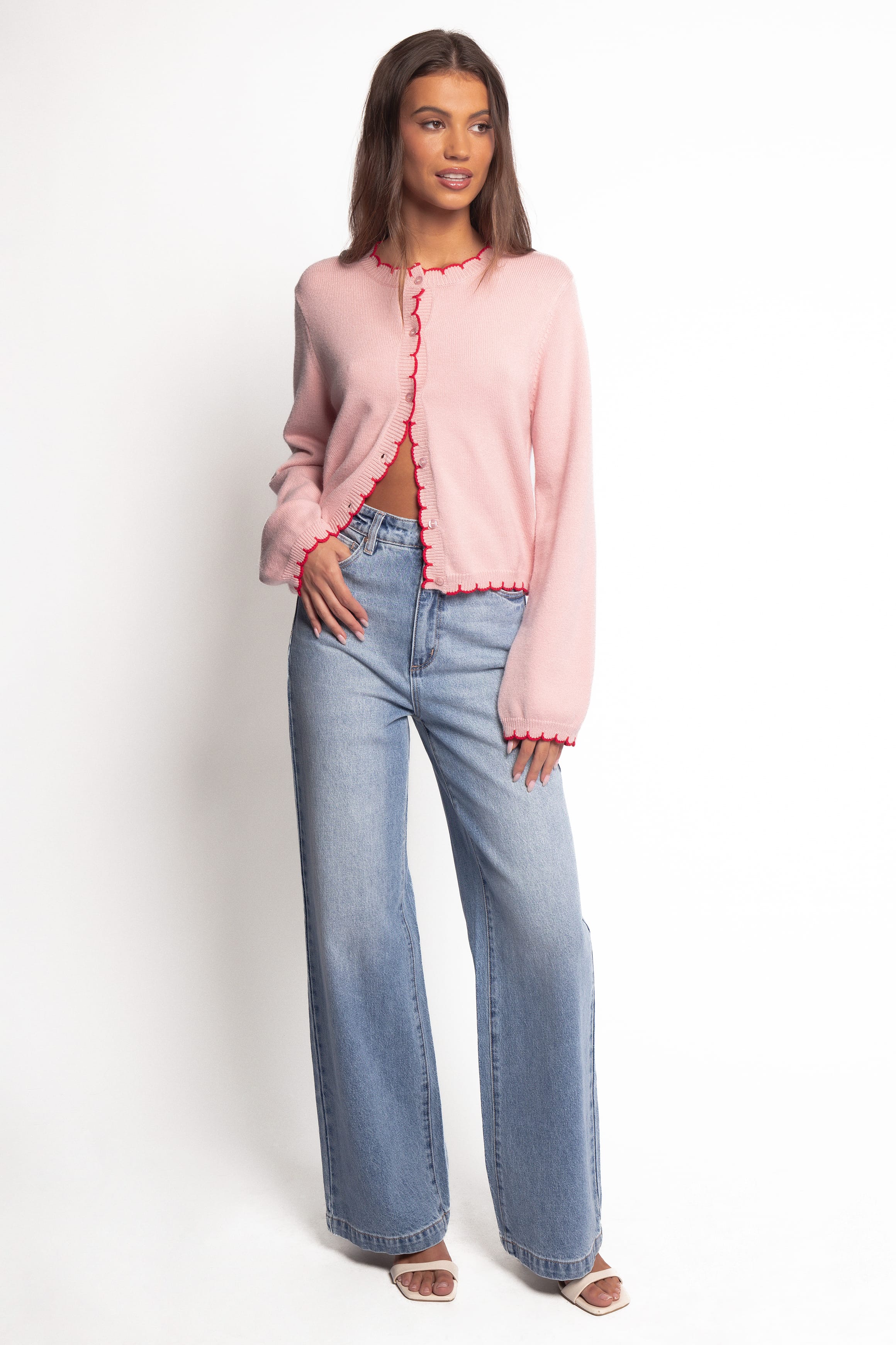 Petal and Pup USA KNITWEAR Payton Scallop Cardigan - Pink Red
