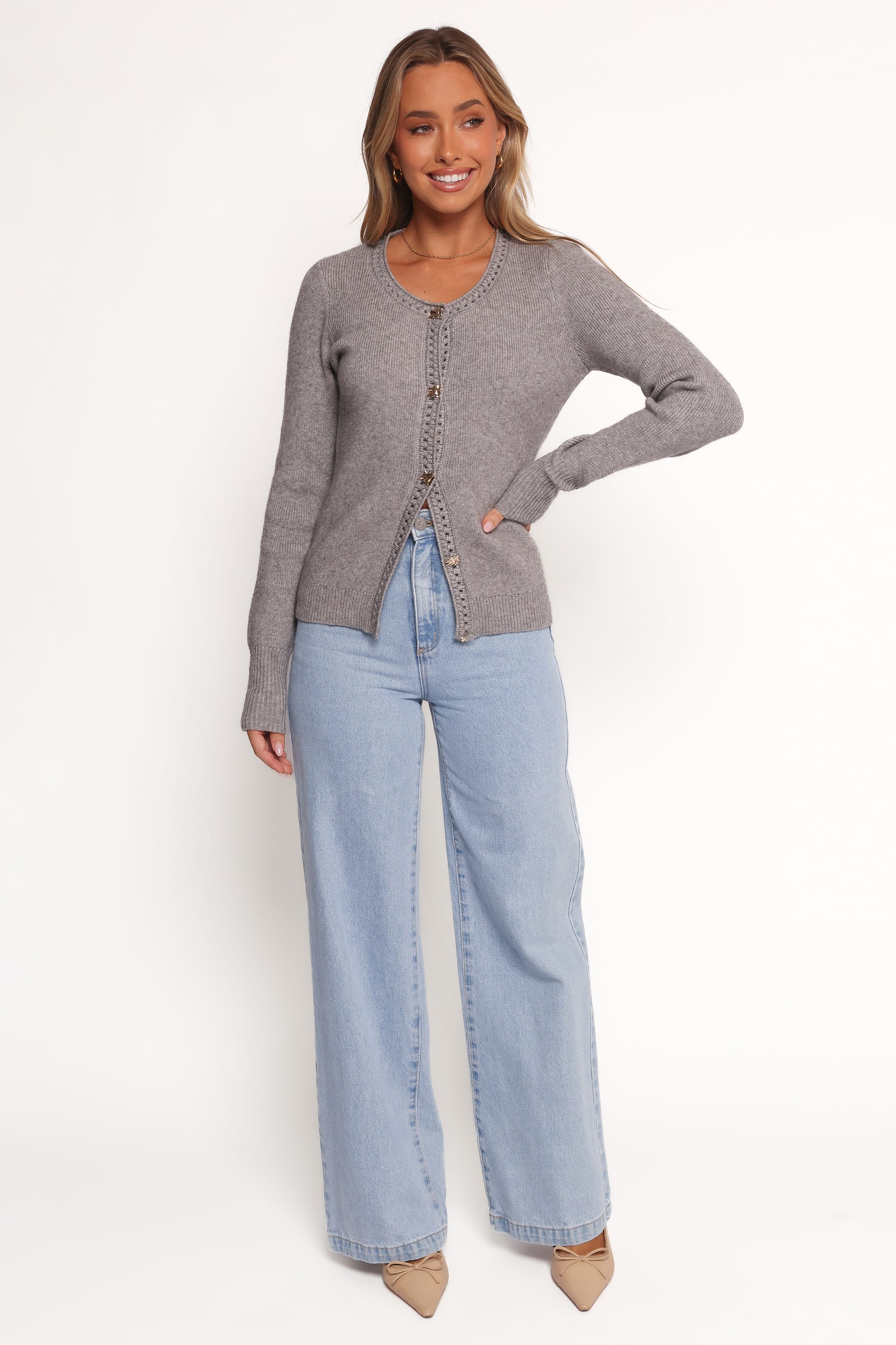 Petal and Pup USA KNITWEAR Quay Button Front Cardigan - Heather Grey