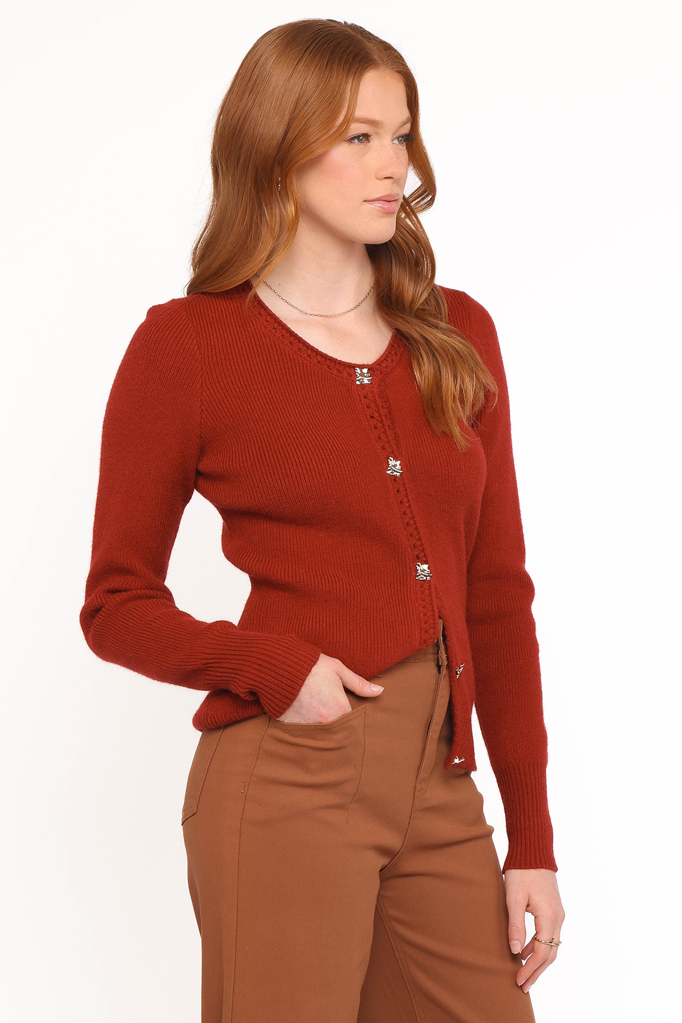 Petal and Pup USA KNITWEAR Quay Button Front Cardigan - Red