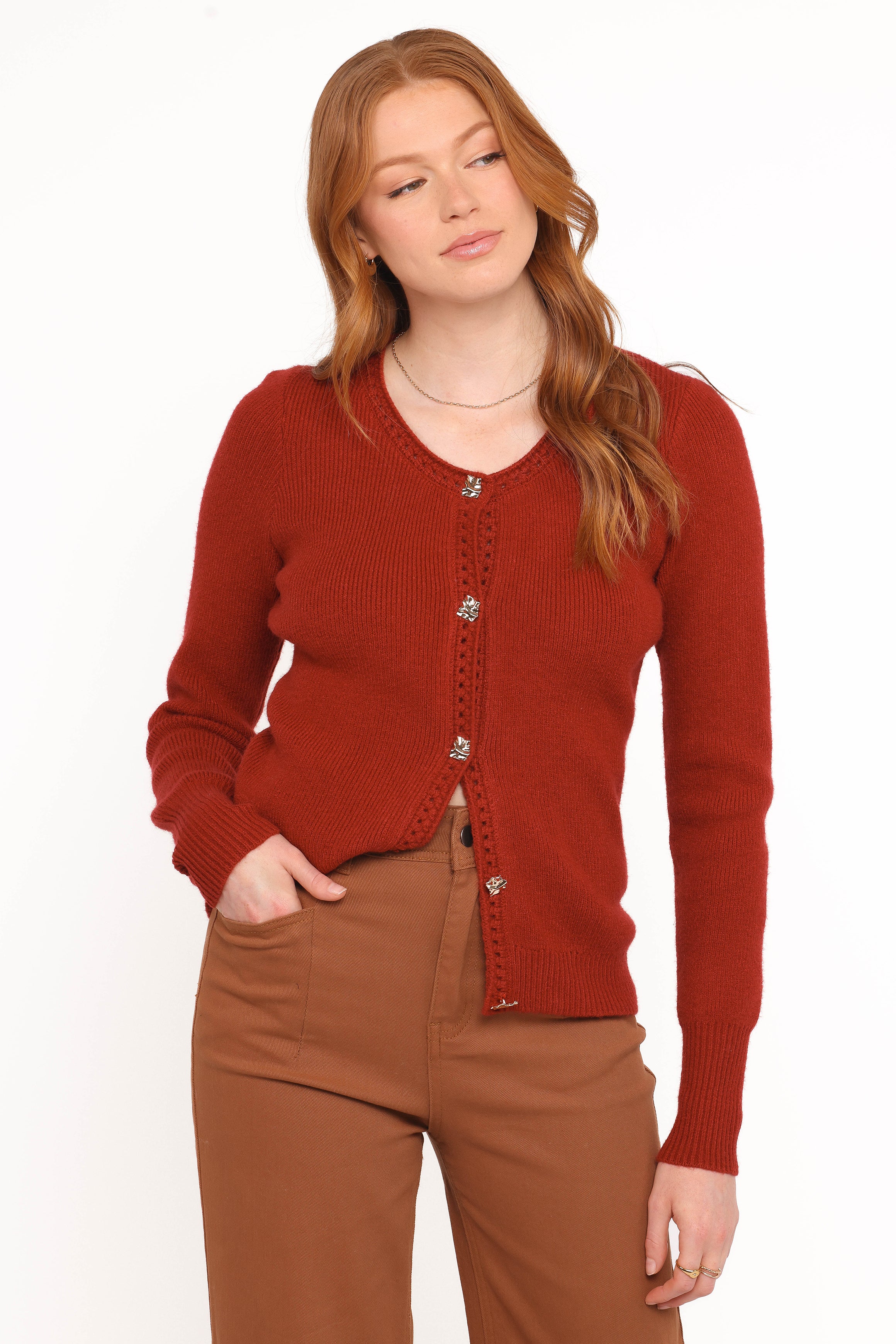Petal and Pup USA KNITWEAR Quay Button Front Cardigan - Red