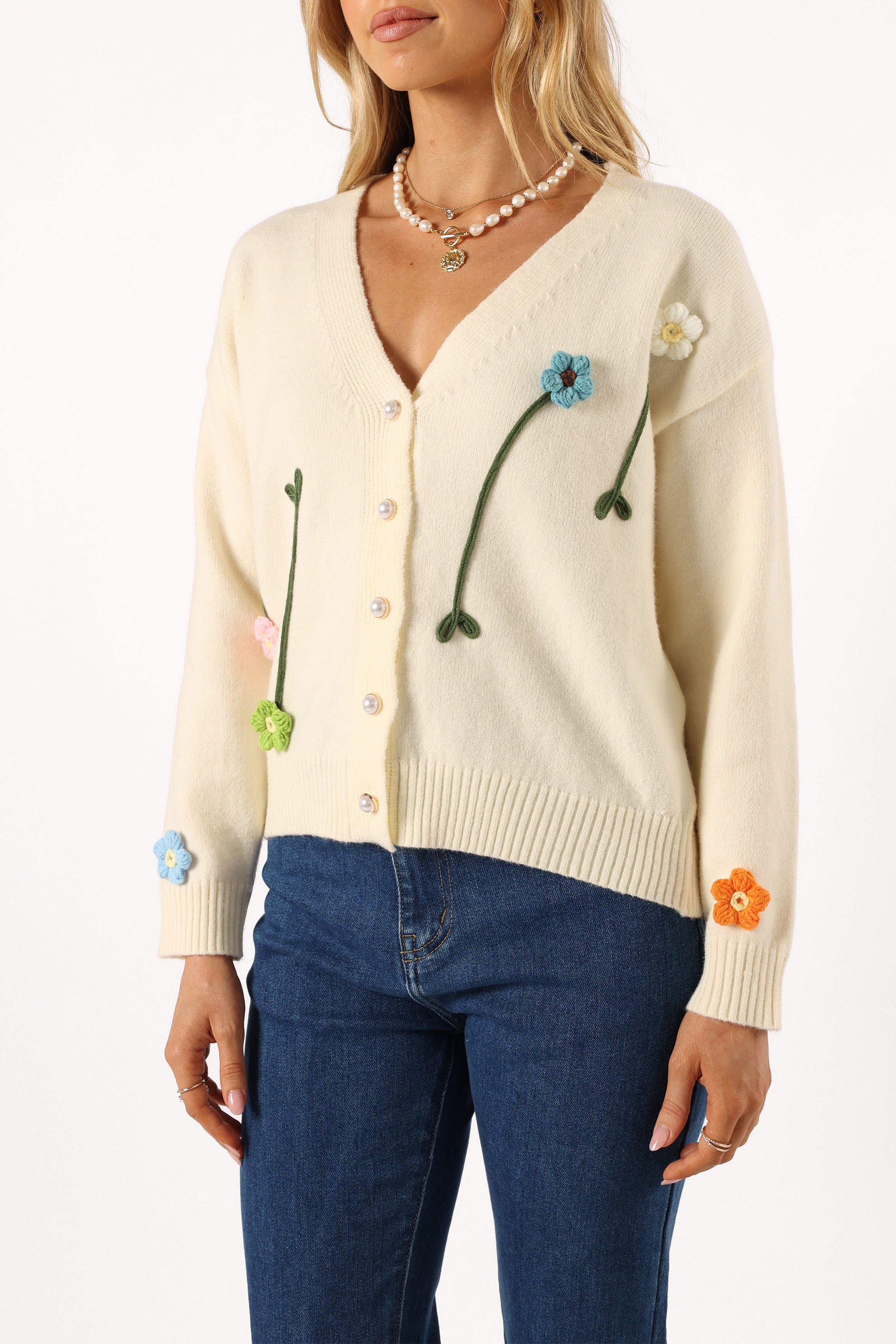 Petal and Pup USA KNITWEAR Reign Flower Cardigan - Cream