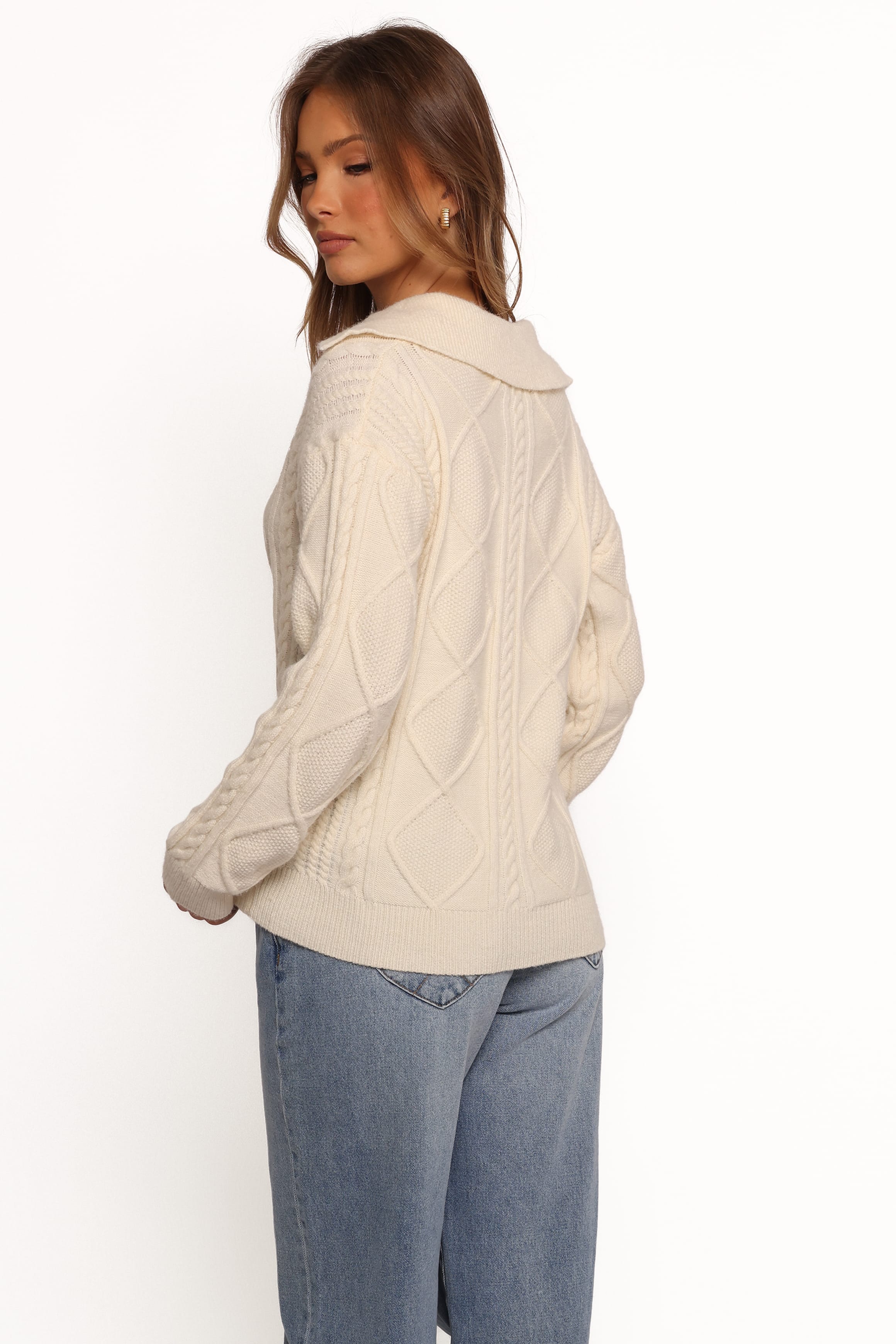 Petal and Pup USA KNITWEAR Robbie Collar Neck Cable Knit Sweater - Cream