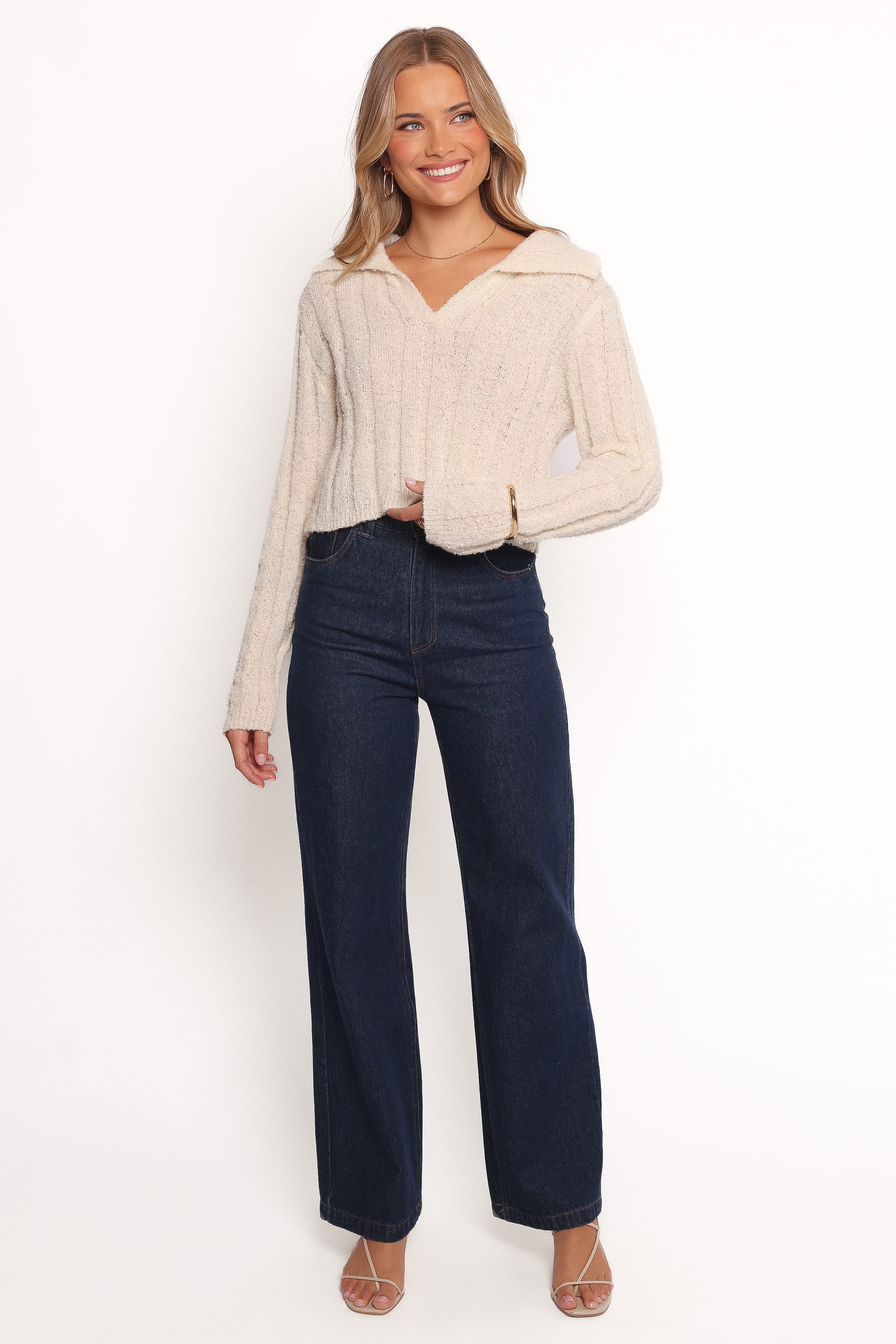 Petal and Pup USA KNITWEAR Romy Collar Knit Sweater - Ecru