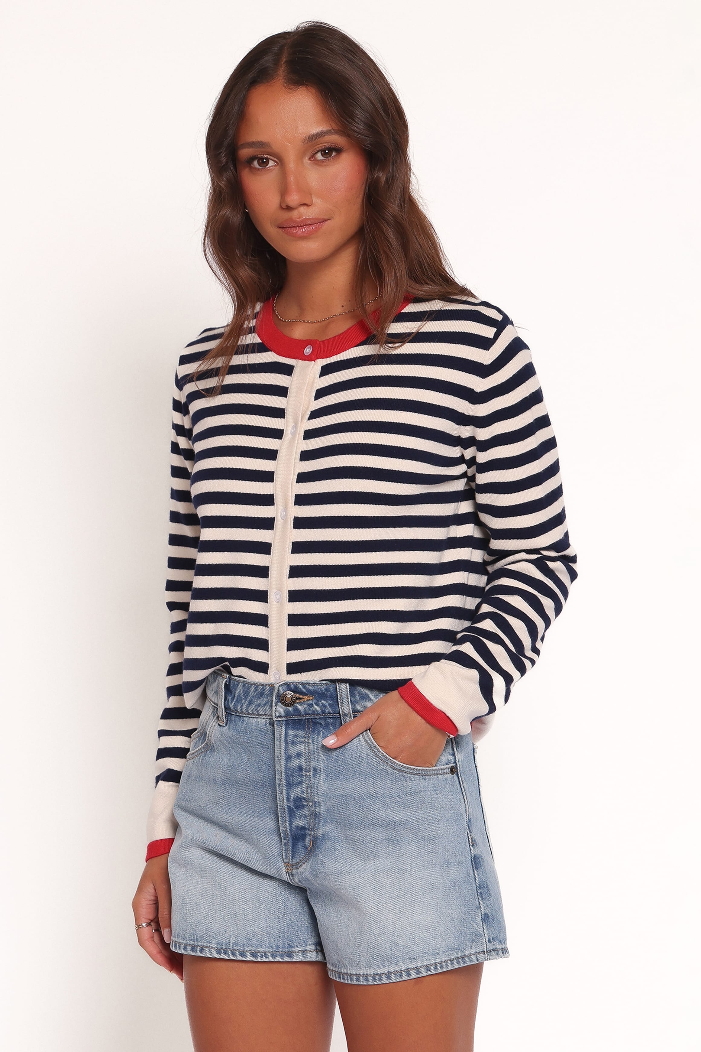 Petal and Pup USA KNITWEAR Scout Stripe Cardigan - Blue Stripe (Hold for Rack)