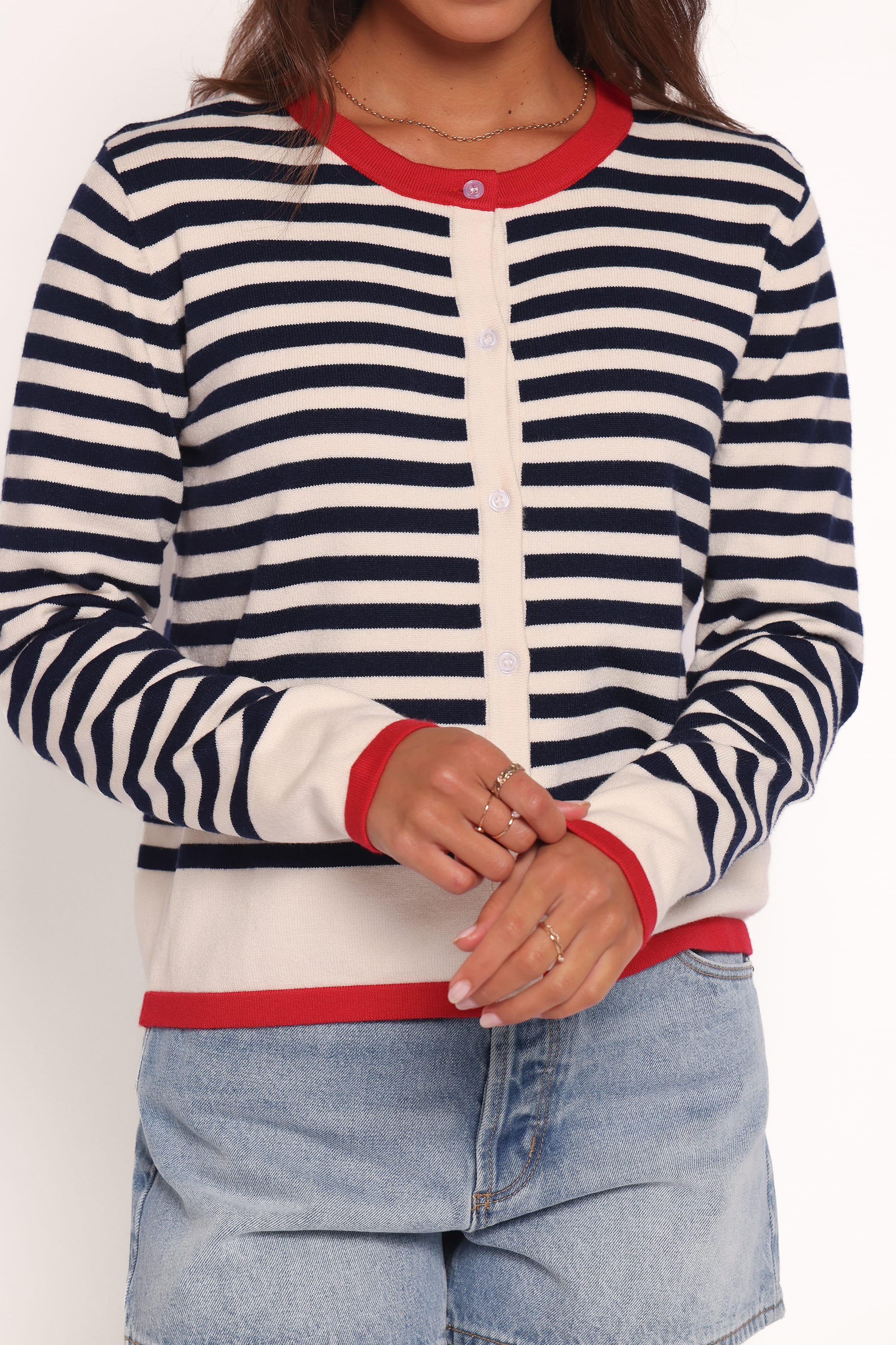 Petal and Pup USA KNITWEAR Scout Stripe Cardigan - Blue Stripe (Hold for Rack)