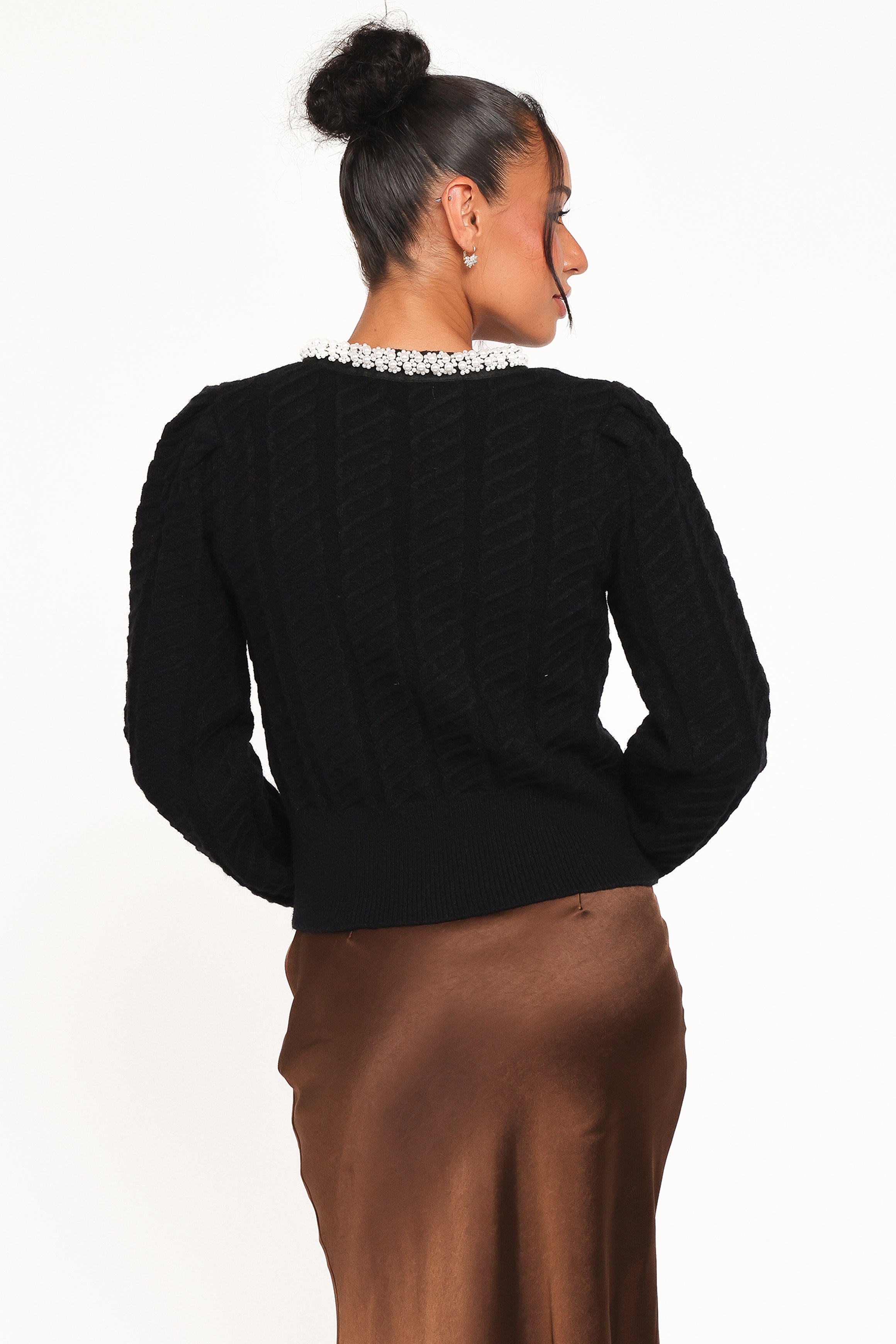Petal and Pup USA KNITWEAR Sheena Rhinestone Collar Holiday Cardigan - Black