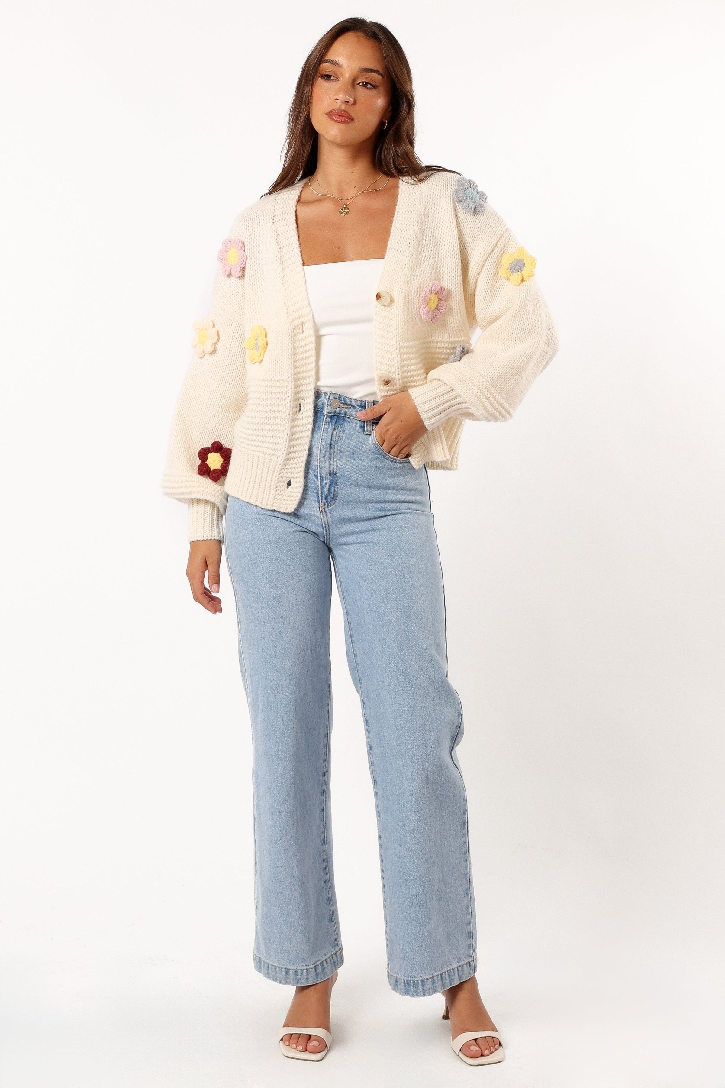 Petal and Pup USA KNITWEAR Sienna Flower Cardigan - Cream