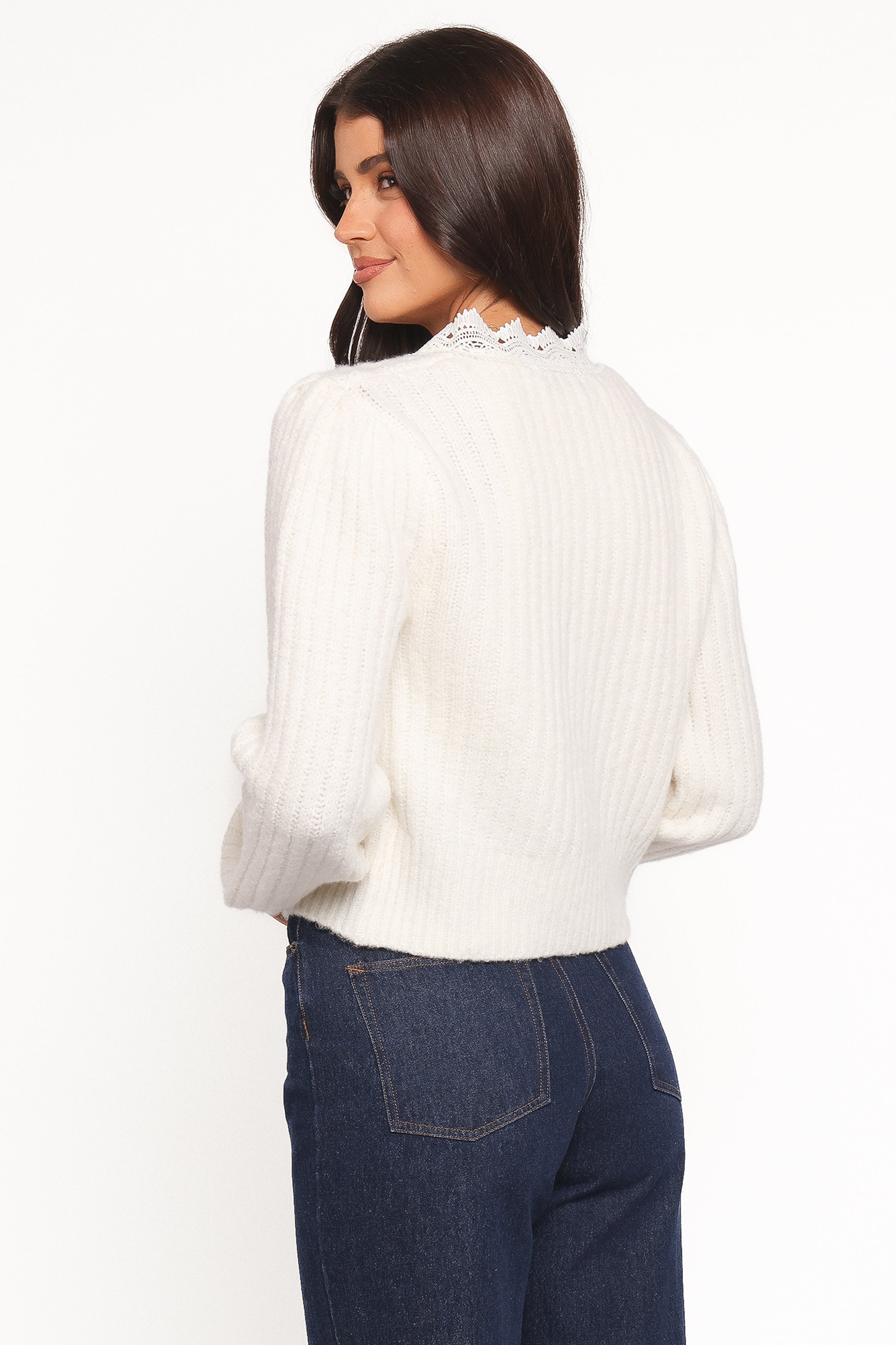 Petal and Pup USA KNITWEAR Silvie Lace Front Tie Cardigan - Cream