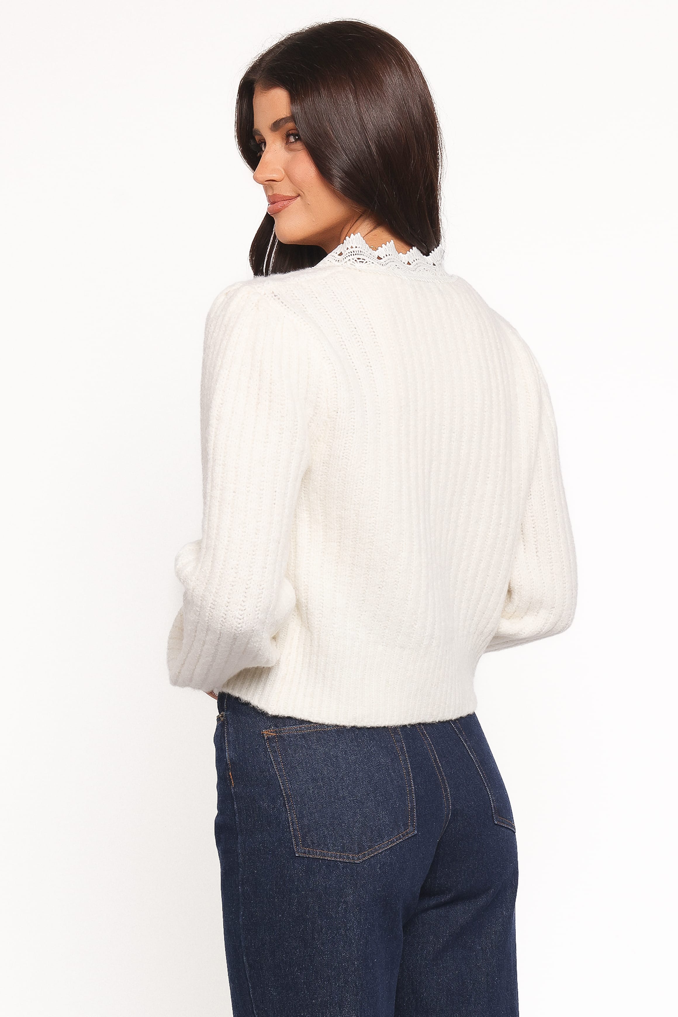 Petal and Pup USA KNITWEAR Silvie Lace Front Tie Cardigan - Cream