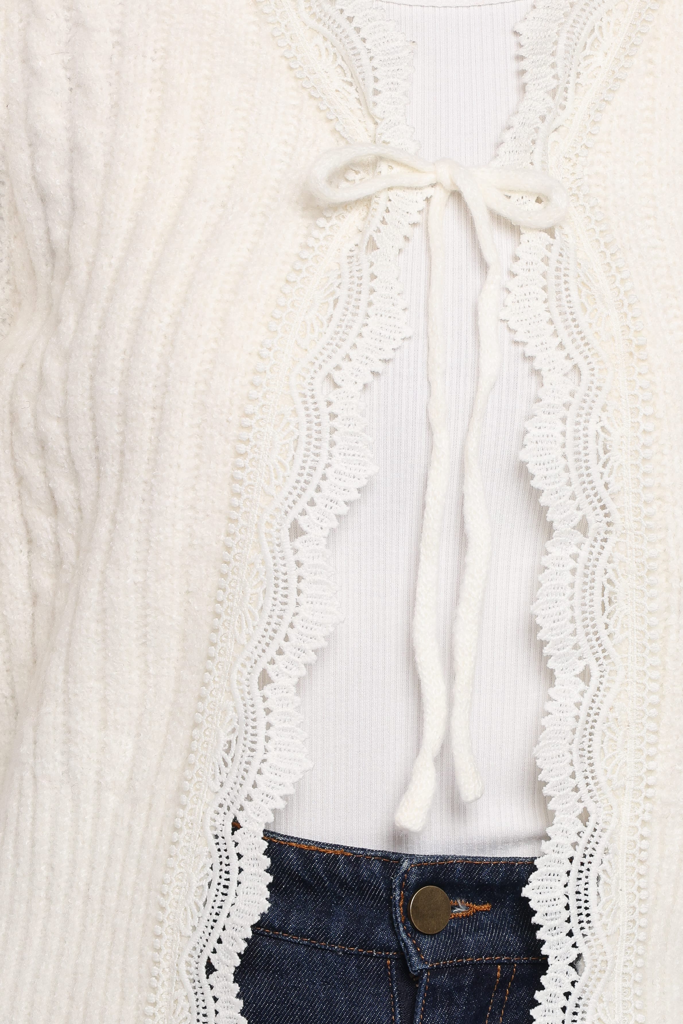 Petal and Pup USA KNITWEAR Silvie Lace Front Tie Cardigan - Cream
