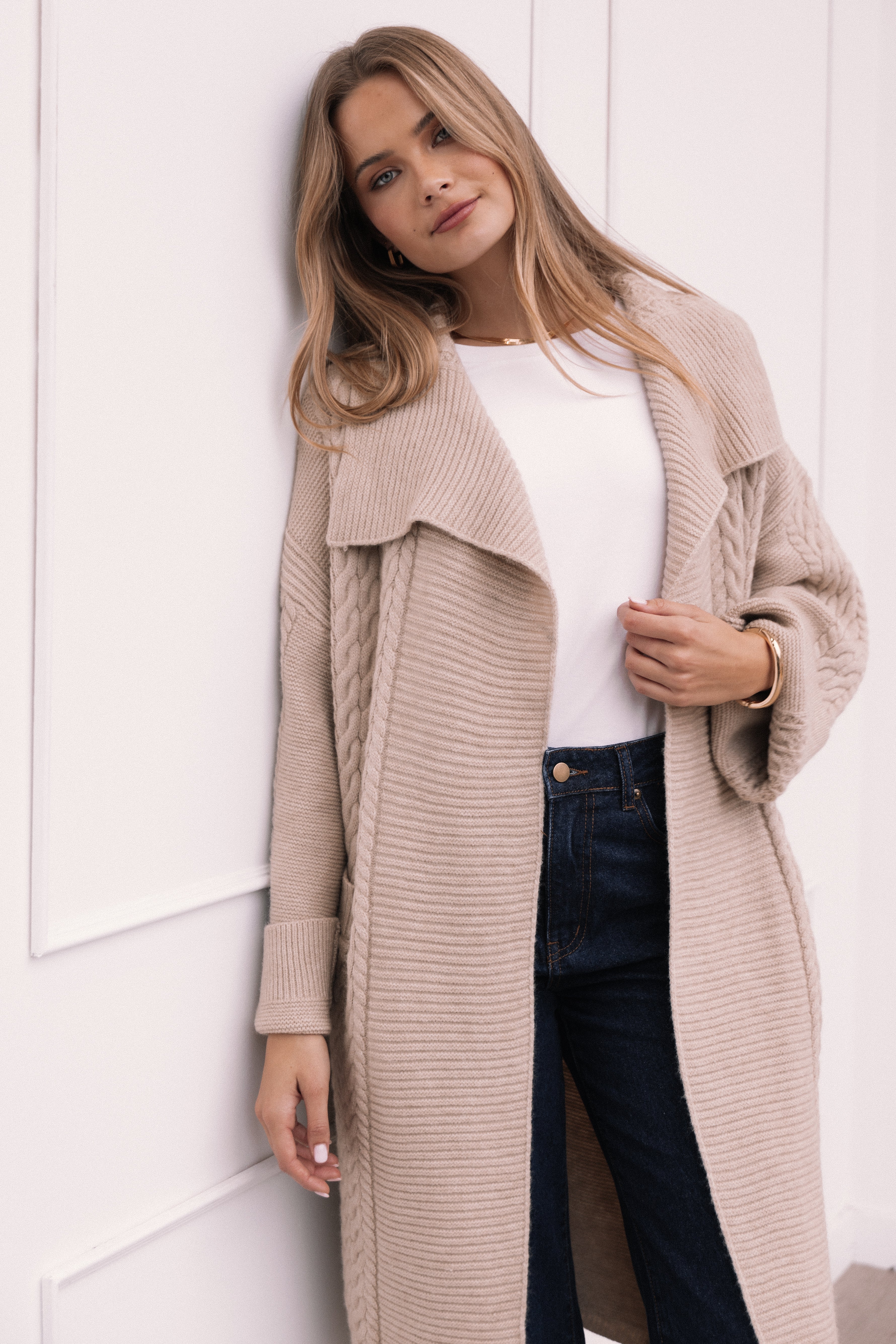 Petal and Pup USA KNITWEAR Soma Oversized Open Front Cardigan - Beige