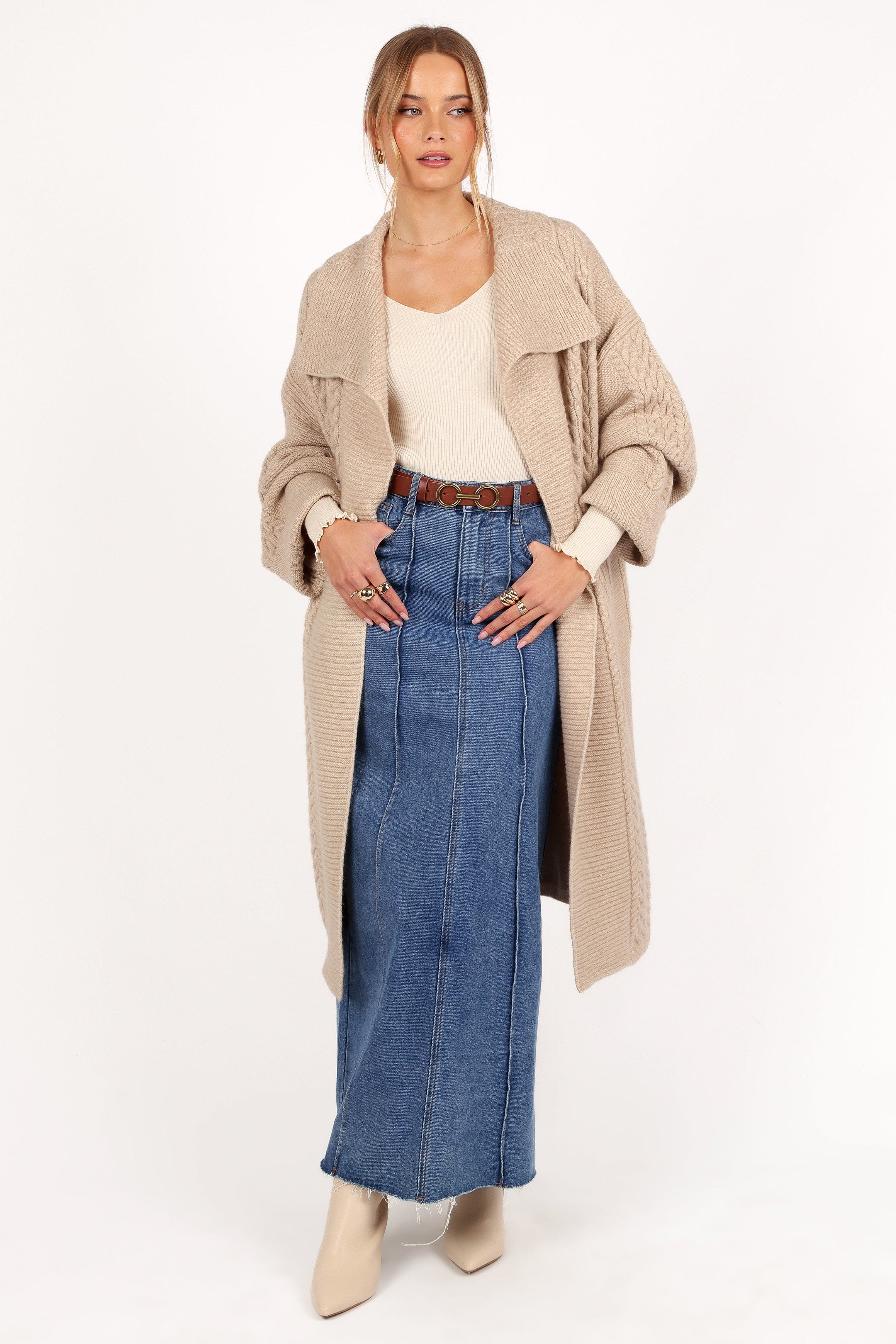 Petal and Pup USA KNITWEAR Soma Oversized Open Front Cardigan - Beige