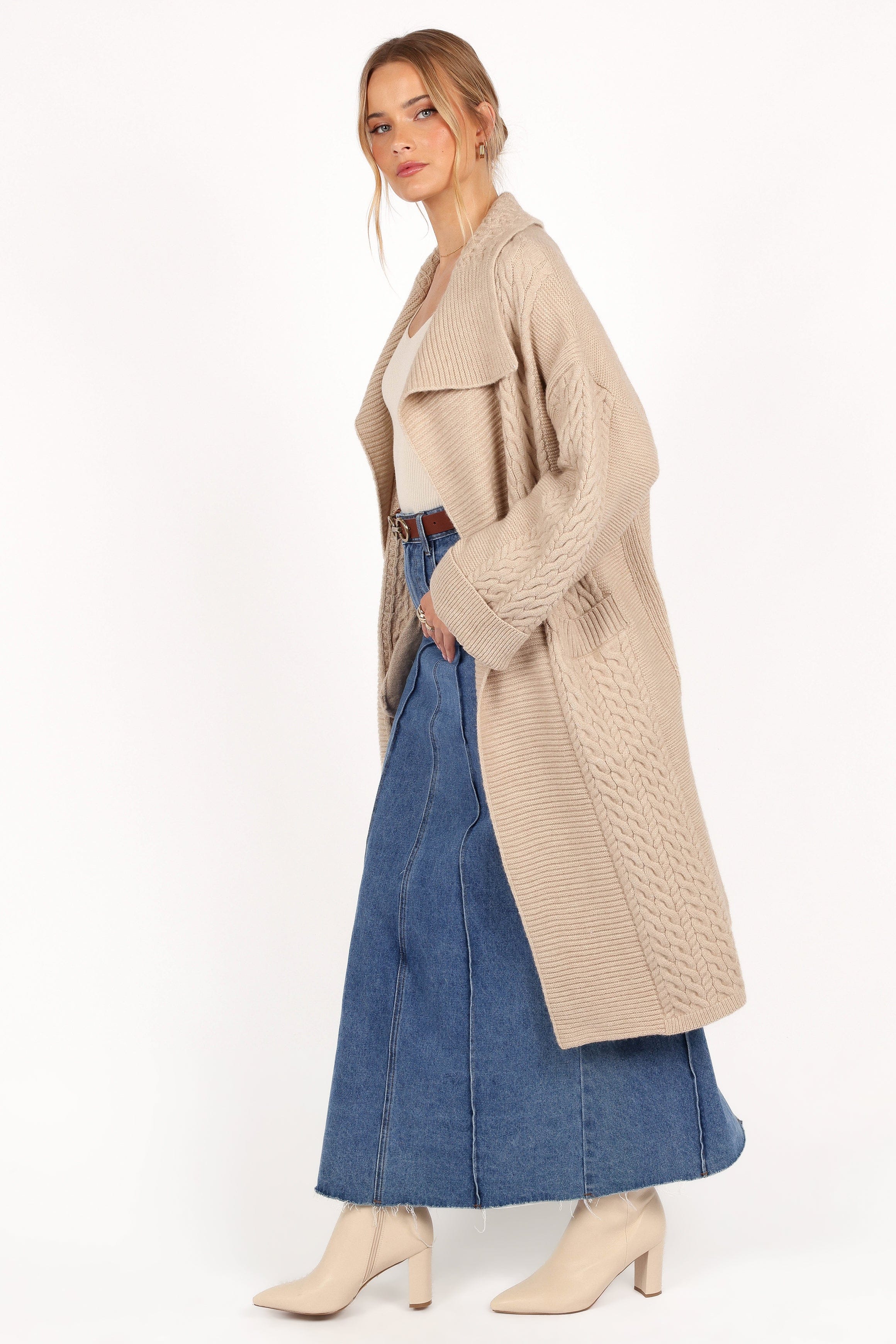Petal and Pup USA KNITWEAR Soma Oversized Open Front Cardigan - Beige