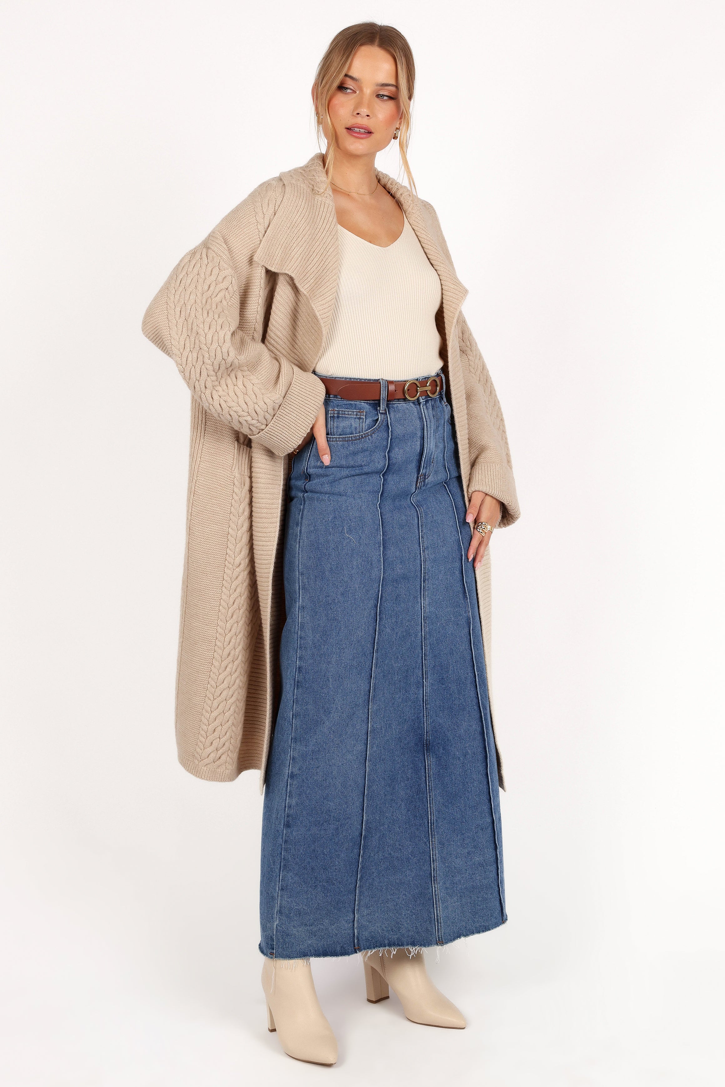 Petal and Pup USA KNITWEAR Soma Oversized Open Front Cardigan - Beige