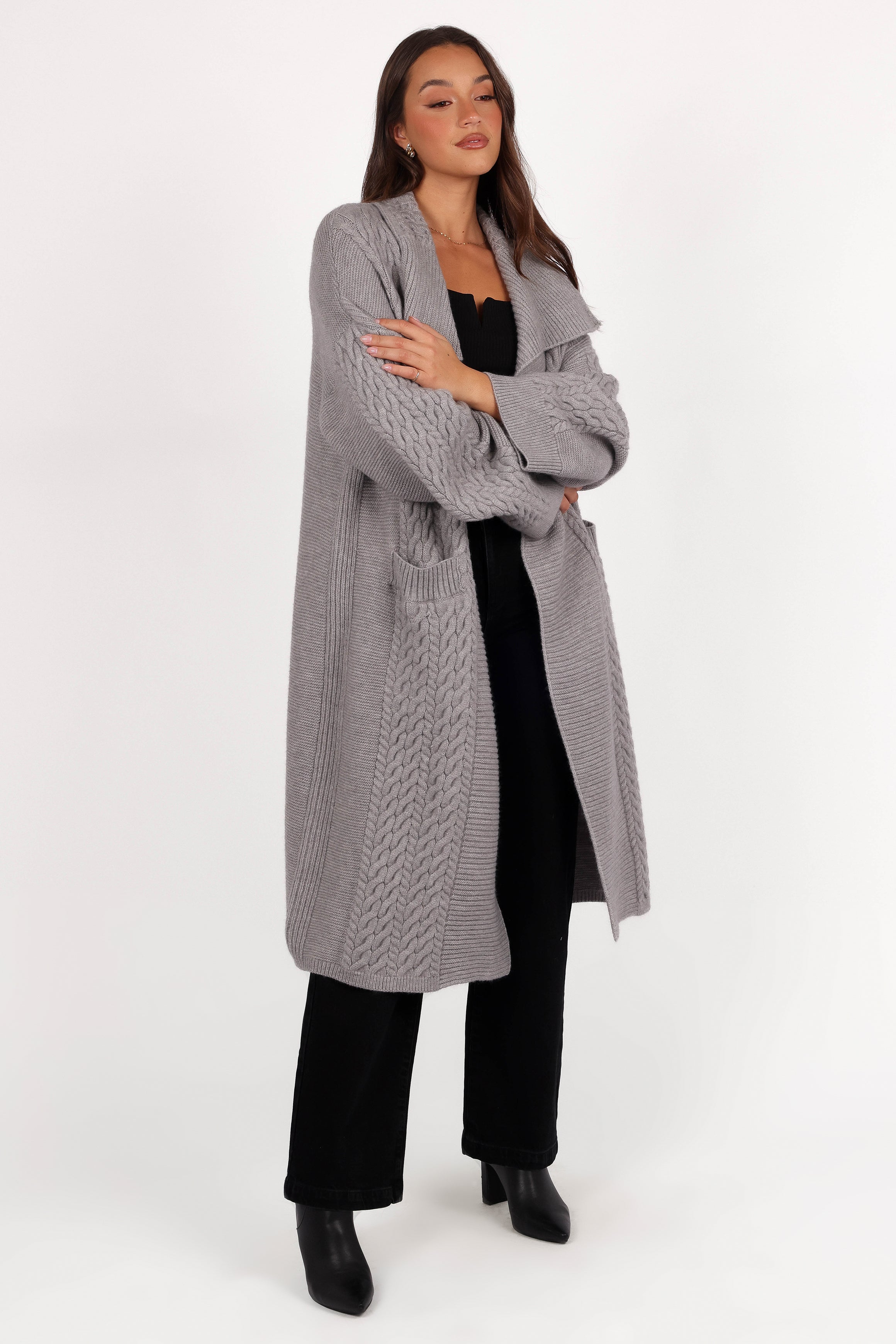 Petal and Pup USA KNITWEAR Soma Oversized Open Front Cardigan - Grey