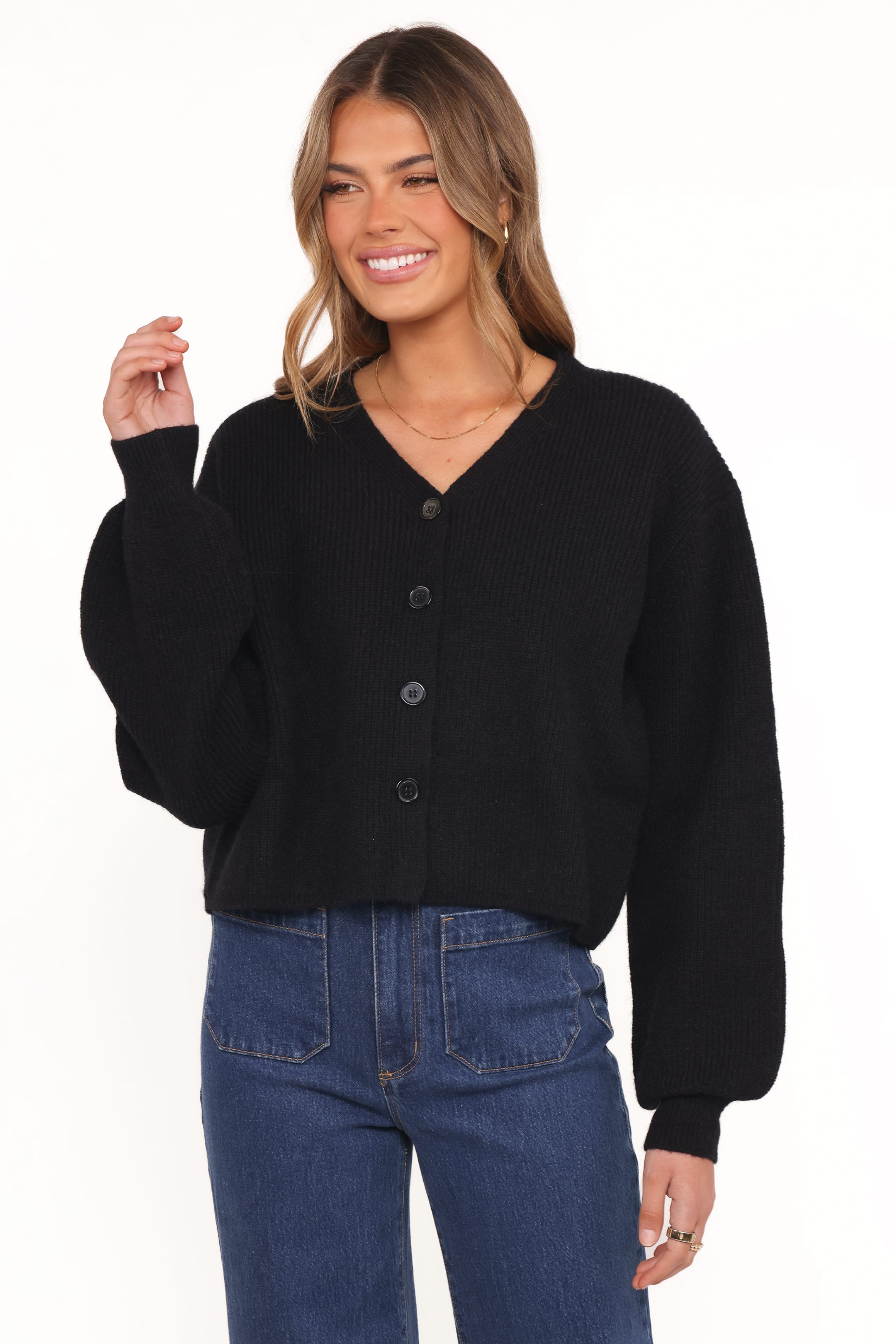 Petal and Pup USA KNITWEAR Sybil Button Front Cardigan - Black