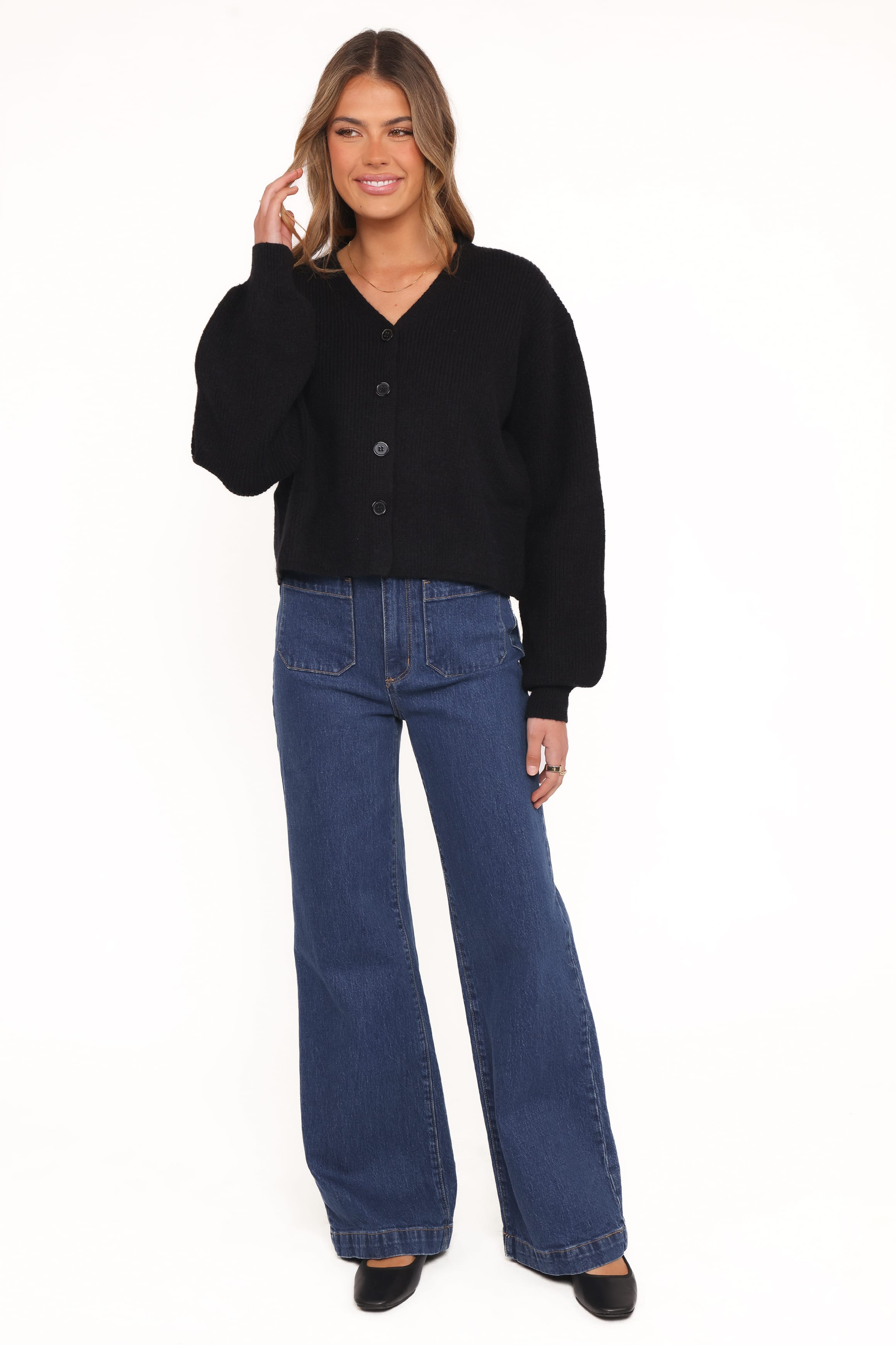 Petal and Pup USA KNITWEAR Sybil Button Front Cardigan - Black