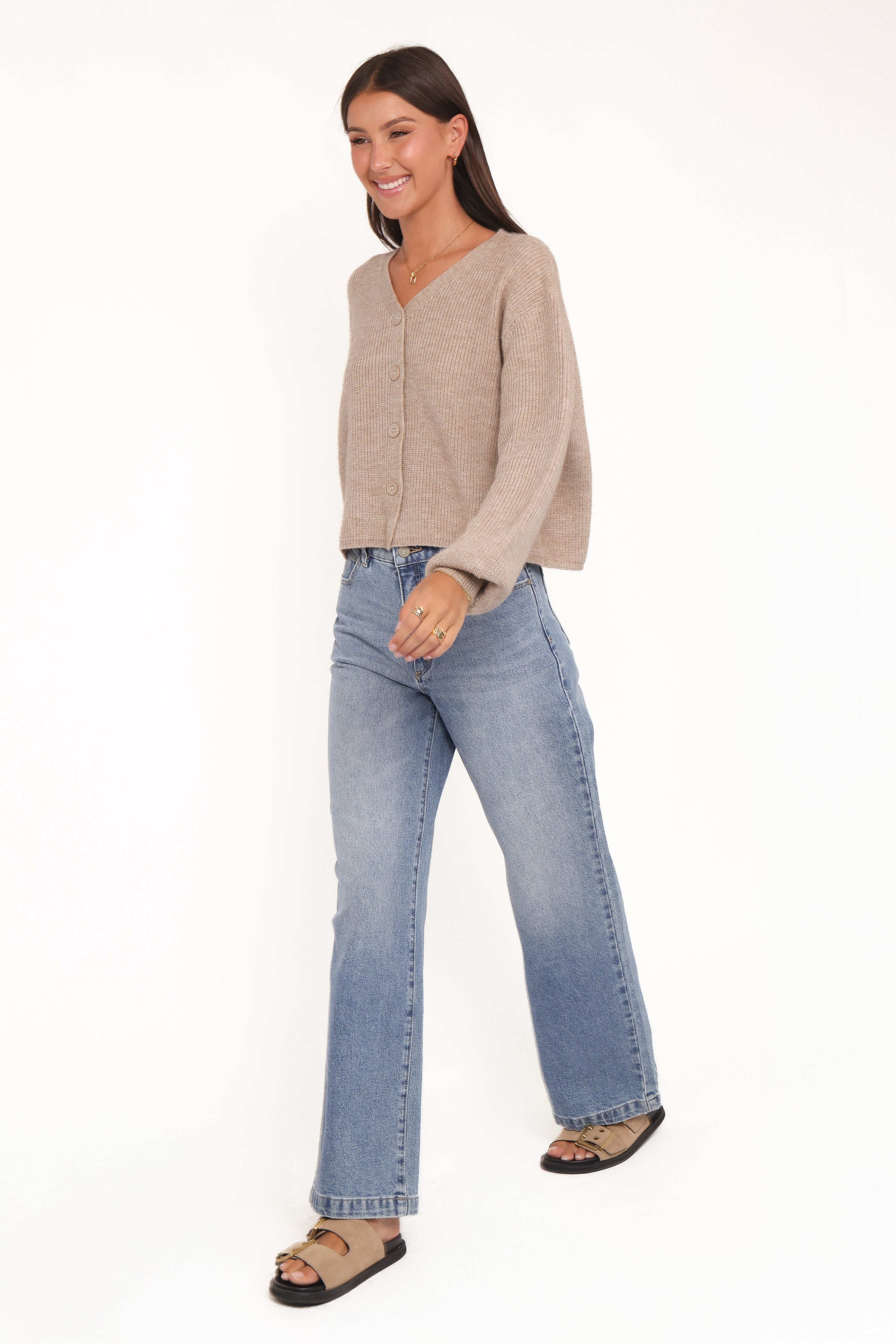 Petal and Pup USA KNITWEAR Sybil Button Front Cardigan - Mushroom