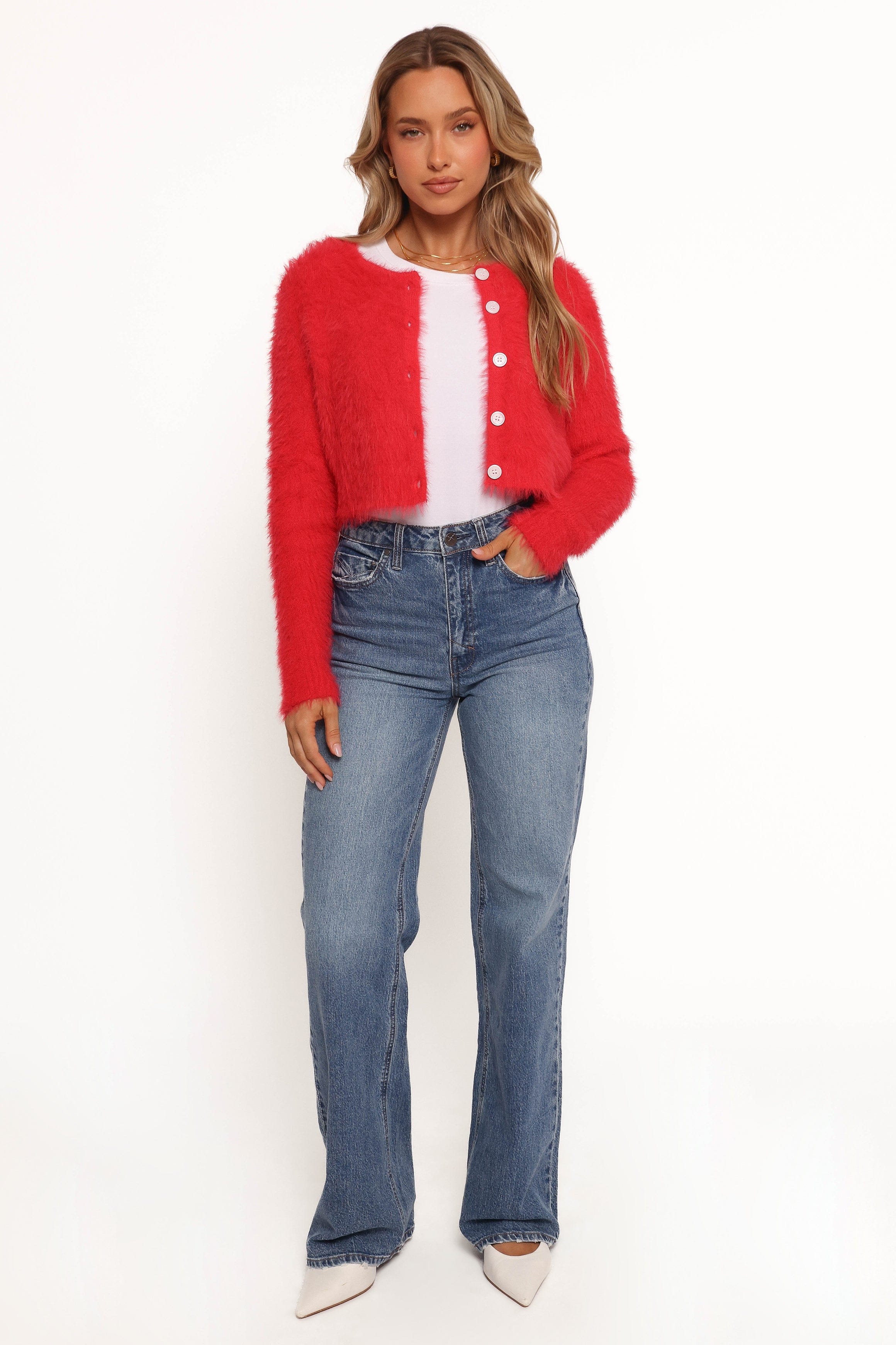 Petal and Pup USA KNITWEAR Tavan Crop Button Front Cardigan - Red (Hold for Rack)