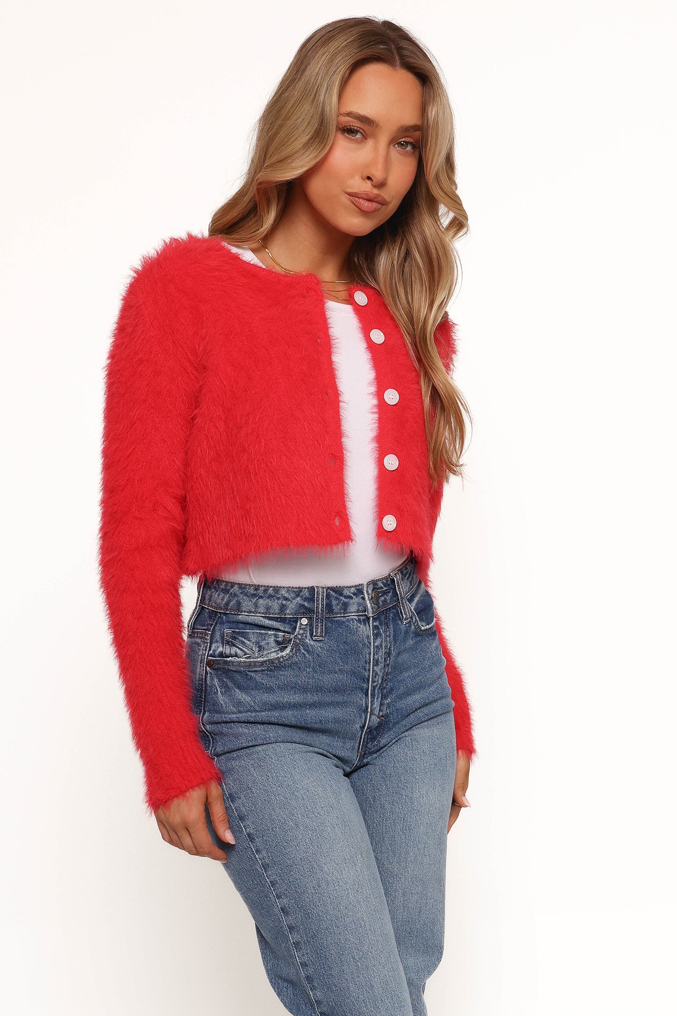 Petal and Pup USA KNITWEAR Tavan Crop Button Front Cardigan - Red (Hold for Rack)