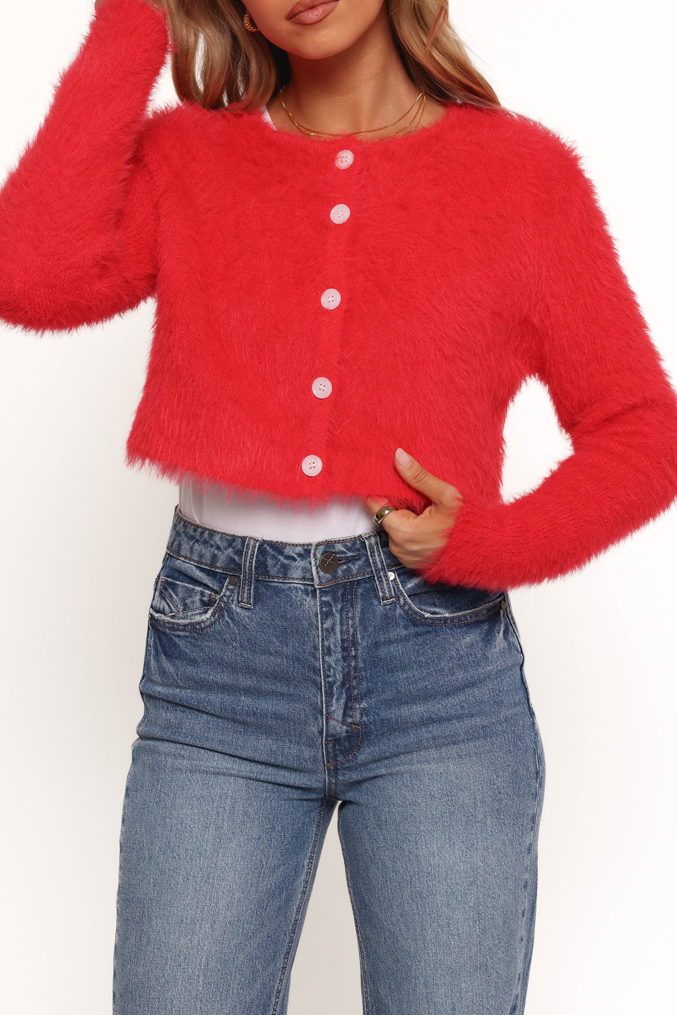 Petal and Pup USA KNITWEAR Tavan Crop Button Front Cardigan - Red (Hold for Rack)