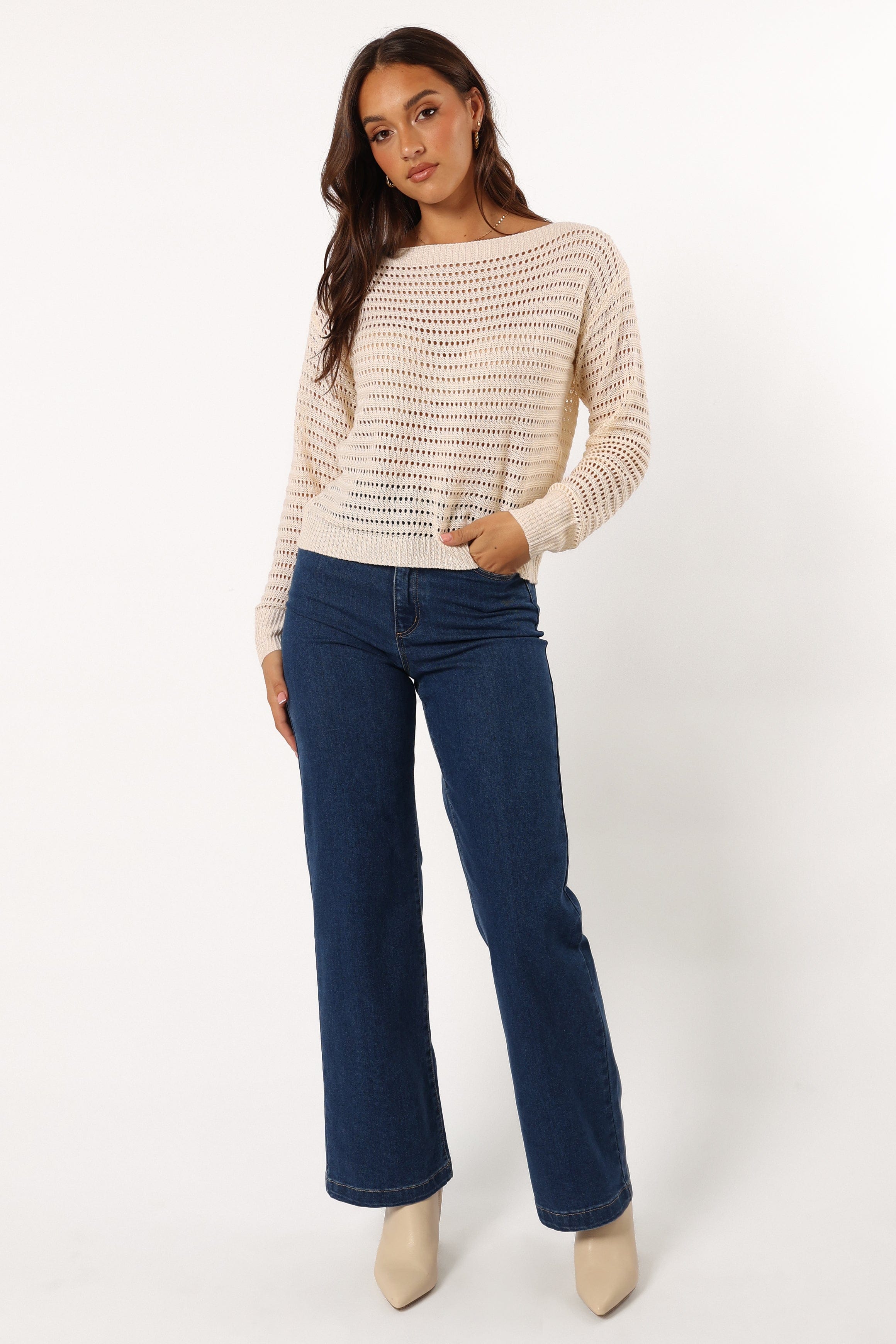 Petal and Pup USA KNITWEAR Tricia Open Weave Knit Sweater - Cream