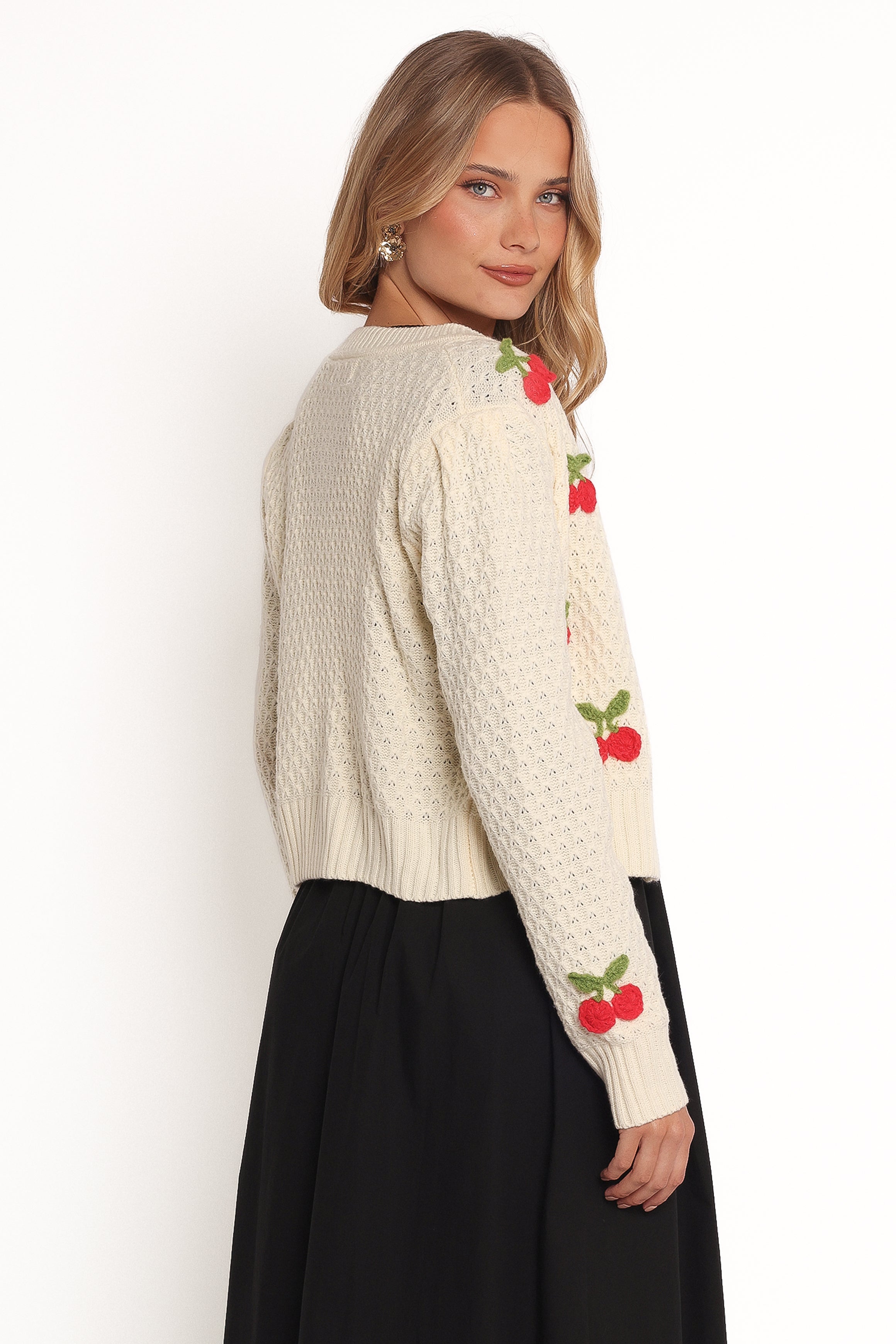 Petal and Pup USA KNITWEAR Trudie Cherry Cardigan - Cream