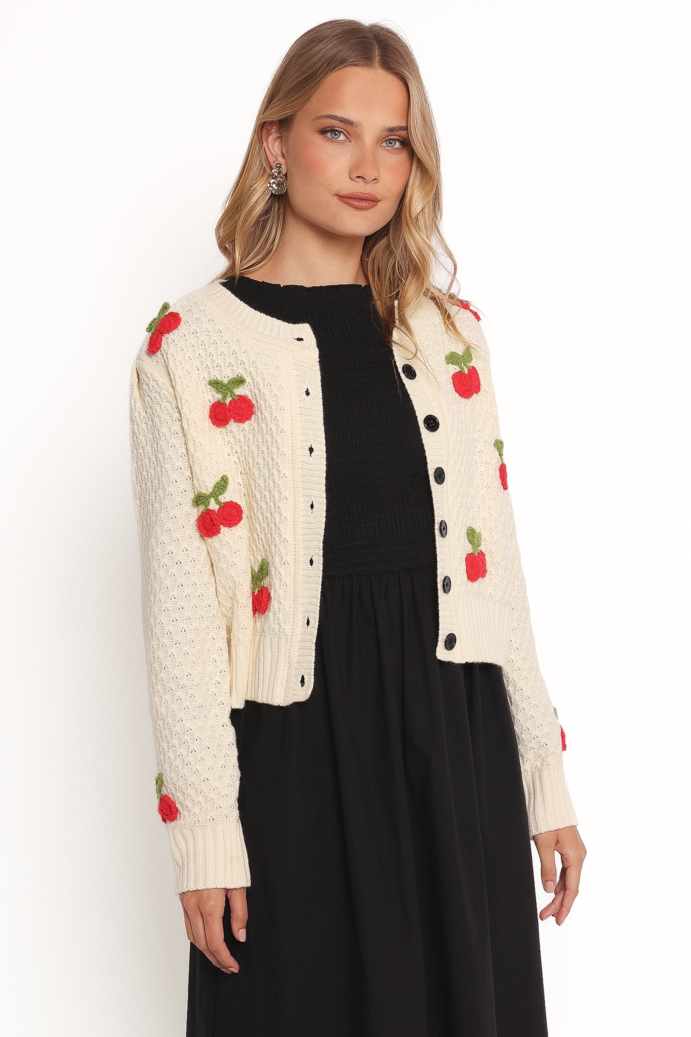 Petal and Pup USA KNITWEAR Trudie Cherry Cardigan - Cream
