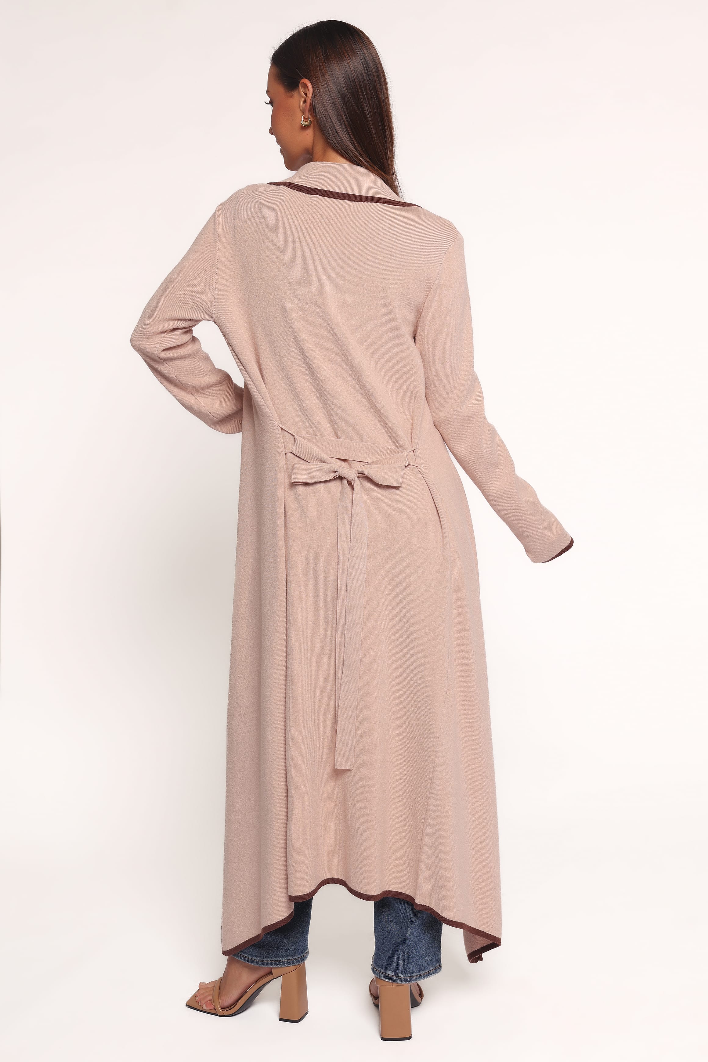 Petal and Pup USA KNITWEAR Vallis Contrast Trim Long Cardigan - Beige