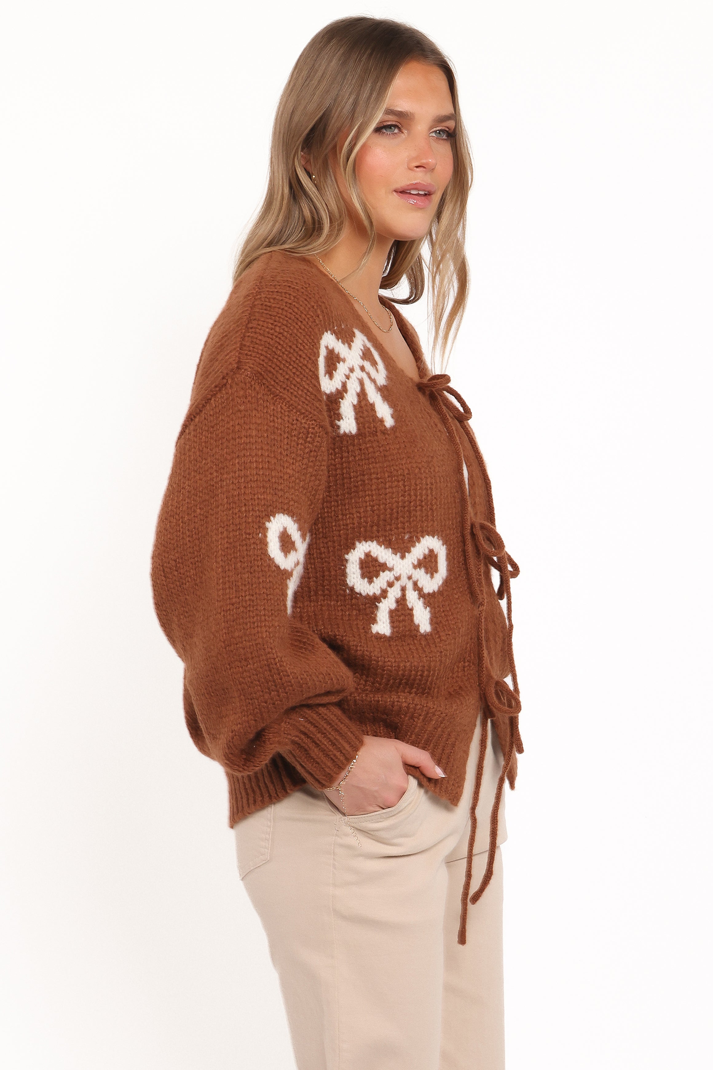 Petal and Pup USA KNITWEAR Vienna Bow Cardigan - Camel