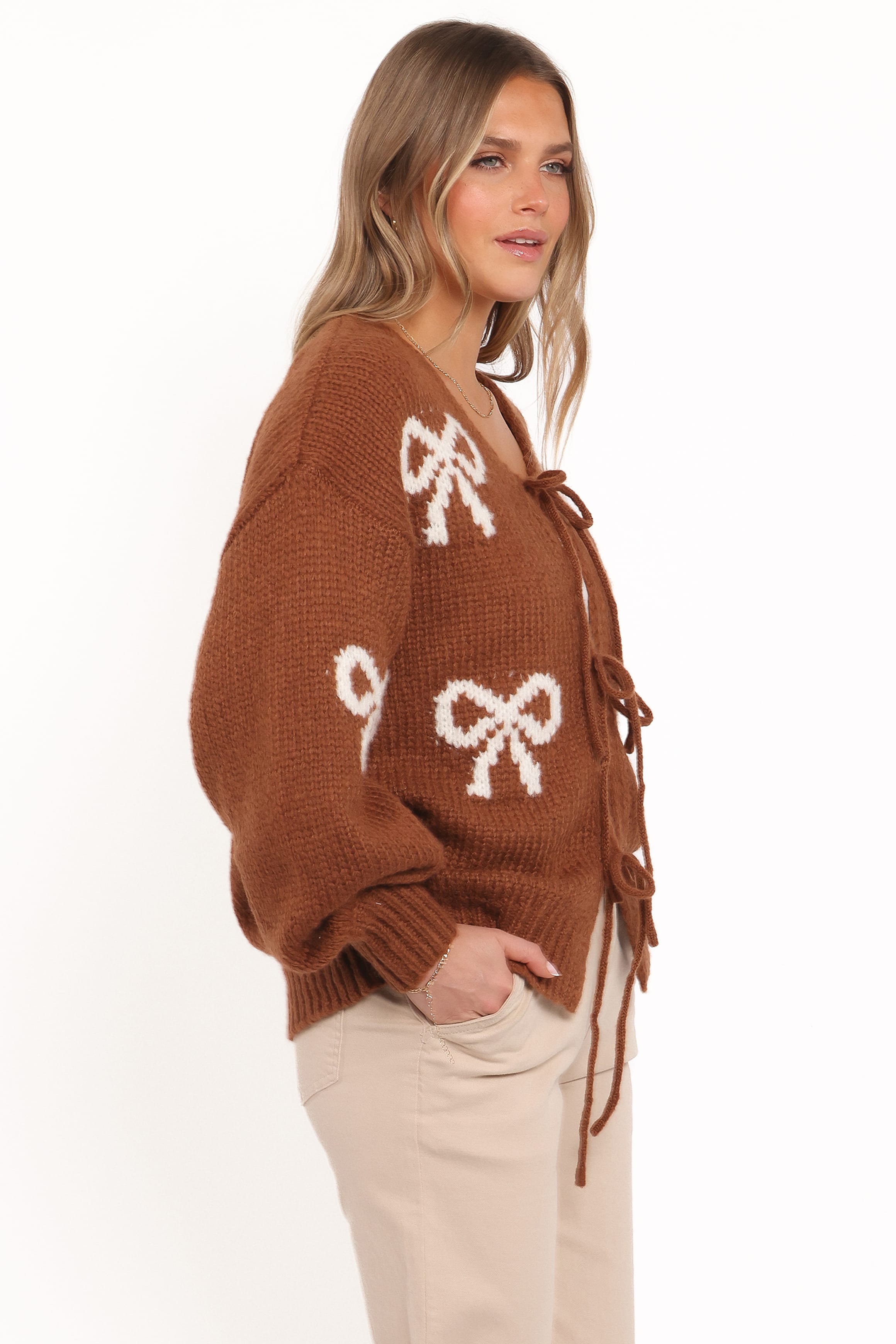 Petal and Pup USA KNITWEAR Vienna Bow Cardigan - Camel