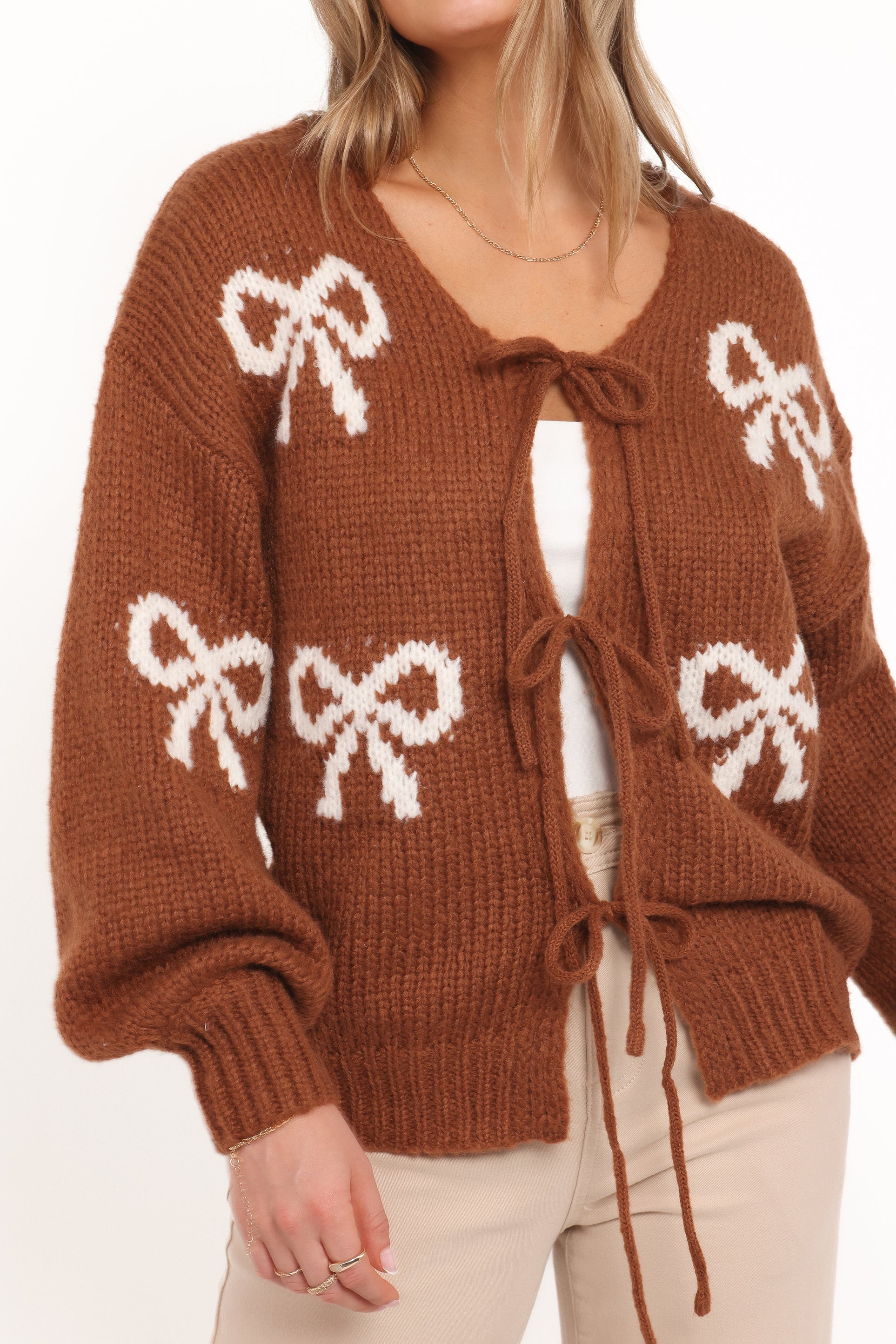Petal and Pup USA KNITWEAR Vienna Bow Cardigan - Camel