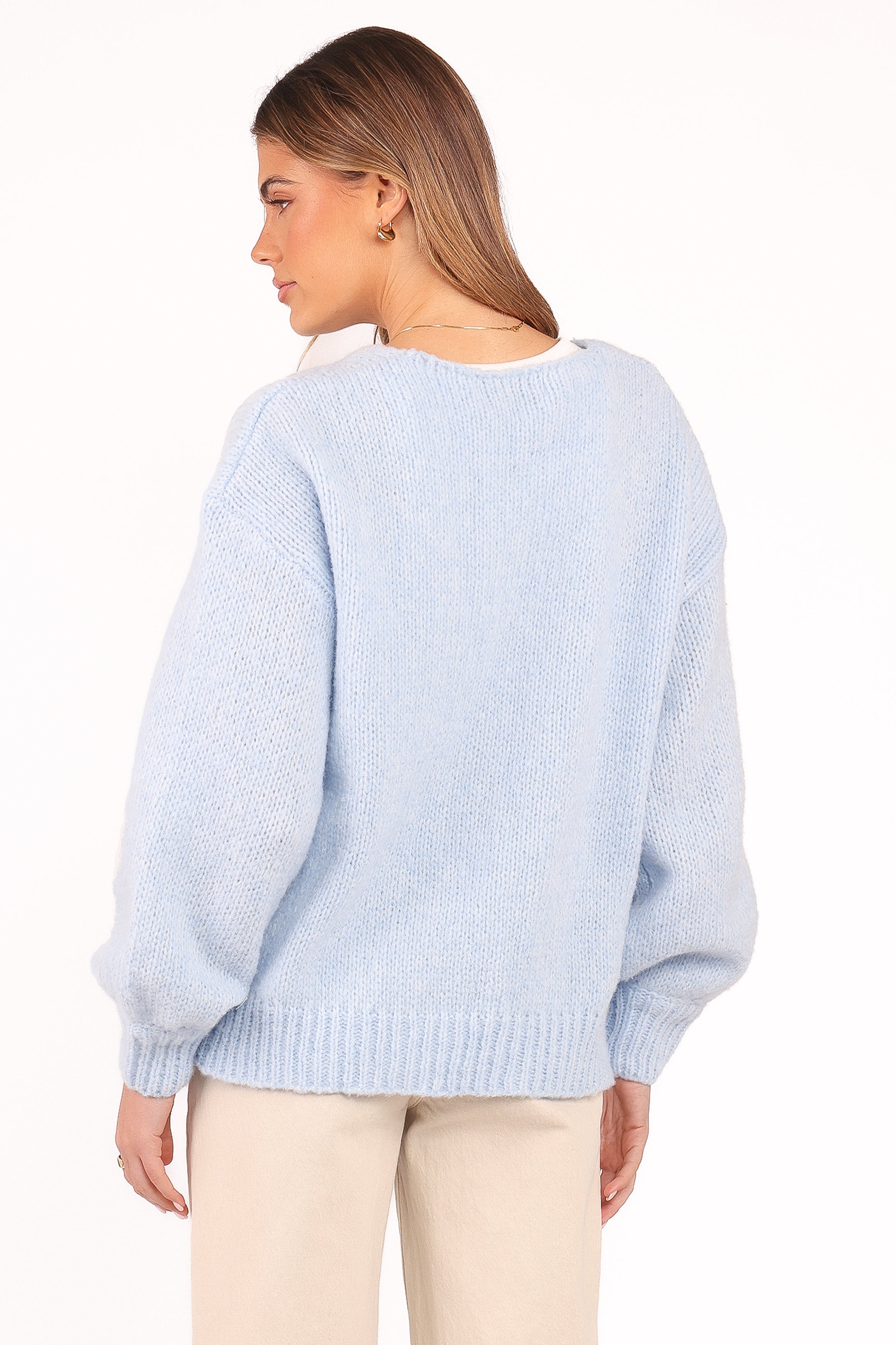 Petal and Pup USA KNITWEAR Vienna Bow Cardigan - Pale Blue