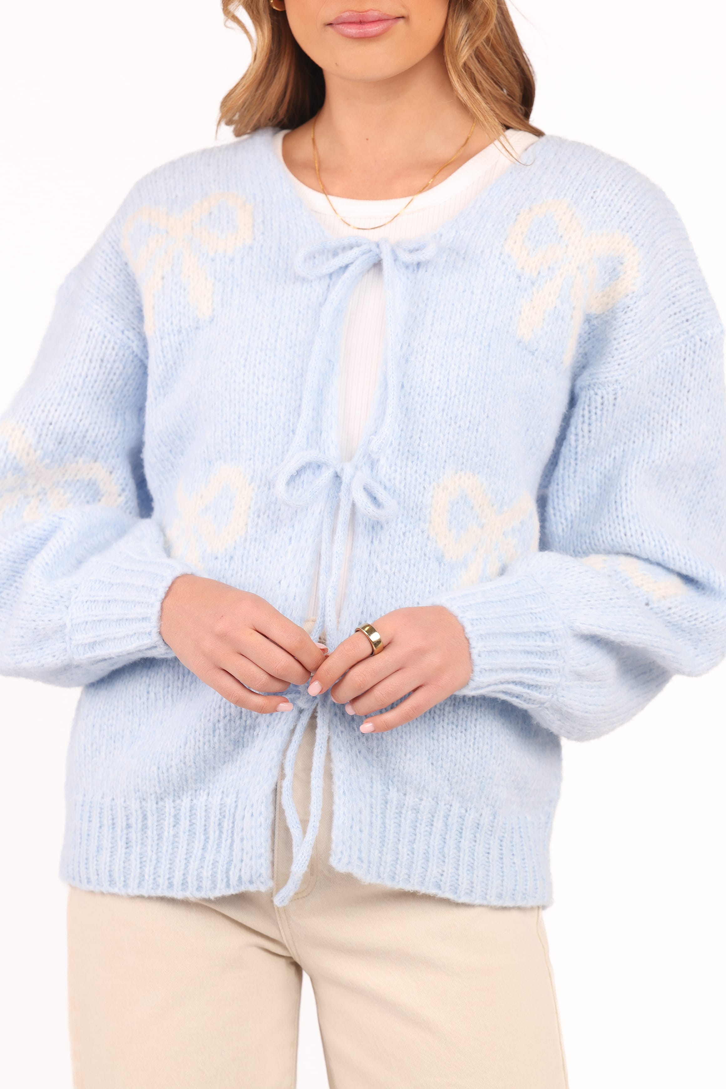 Petal and Pup USA KNITWEAR Vienna Bow Cardigan - Pale Blue
