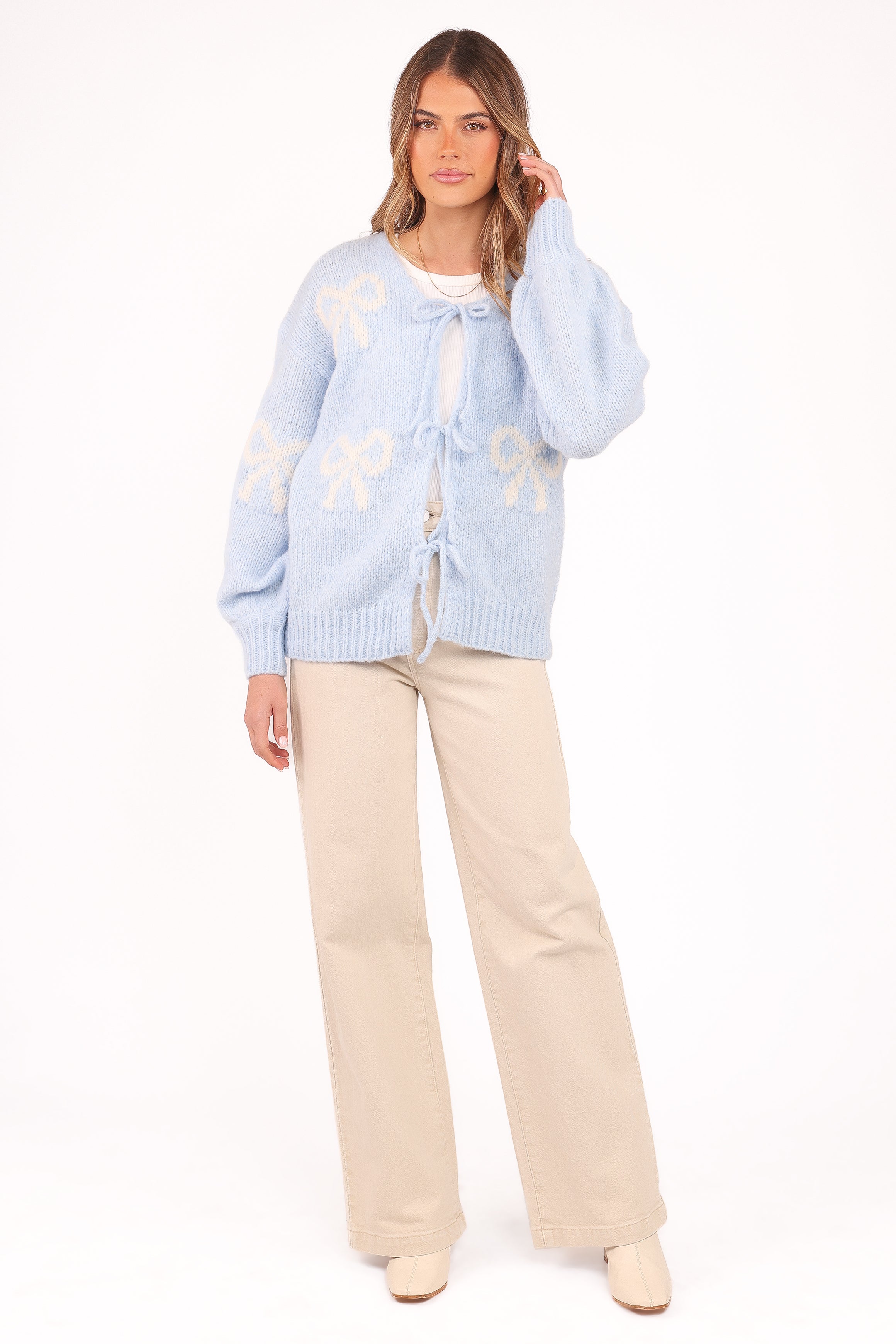 Petal and Pup USA KNITWEAR Vienna Bow Cardigan - Pale Blue