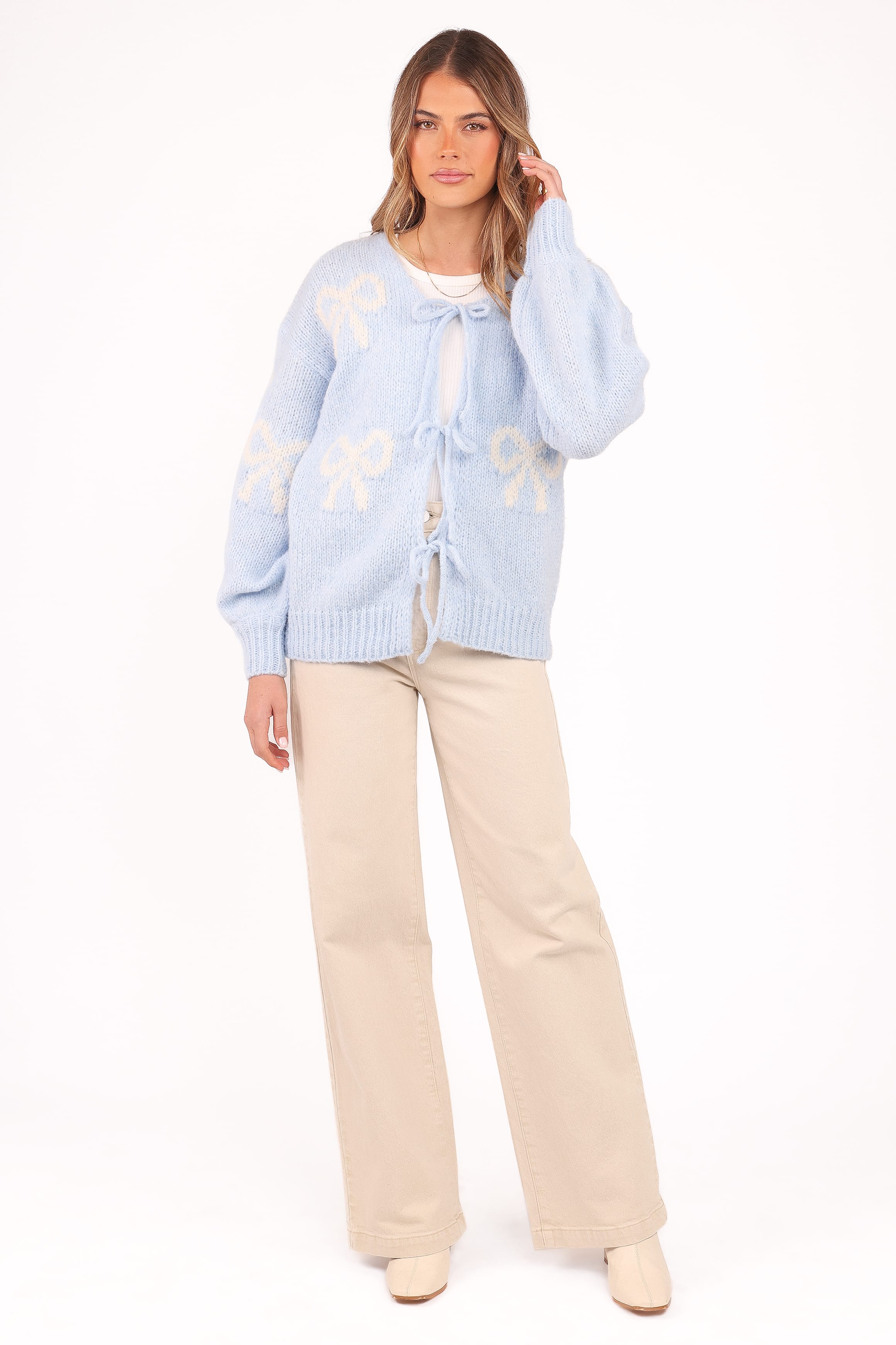 Petal and Pup USA KNITWEAR Vienna Bow Cardigan - Pale Blue