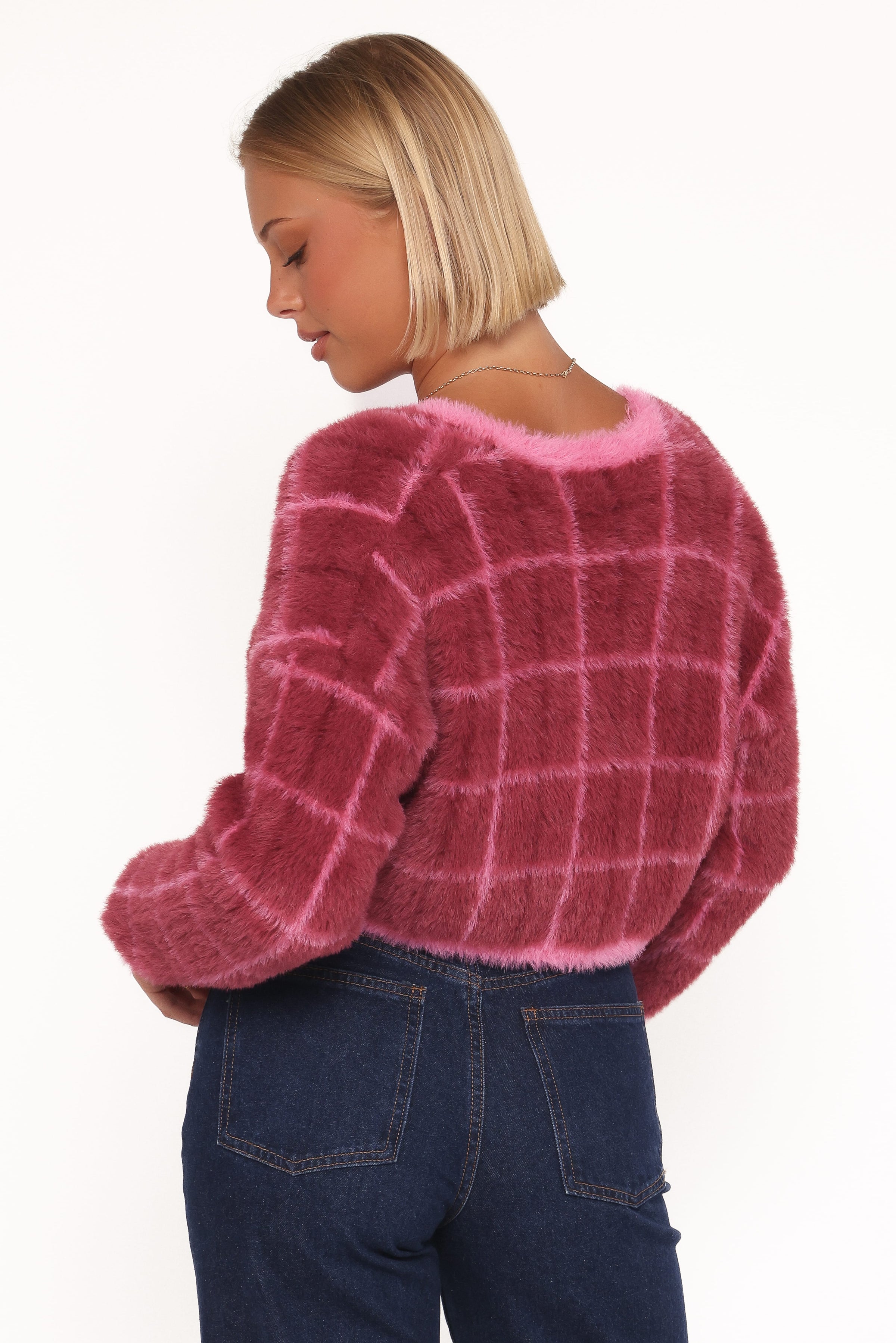 Petal and Pup USA KNITWEAR Viola Plaid Button Front Cardigan - Burgundy