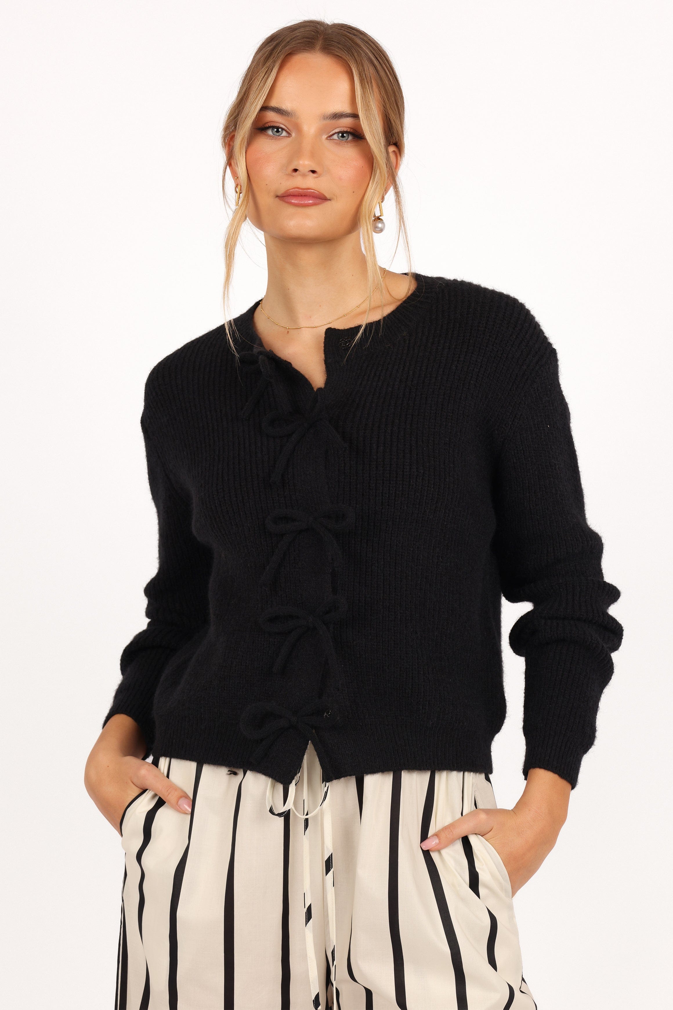 Petal and Pup USA KNITWEAR Wilde Bow Front Cardigan - Black