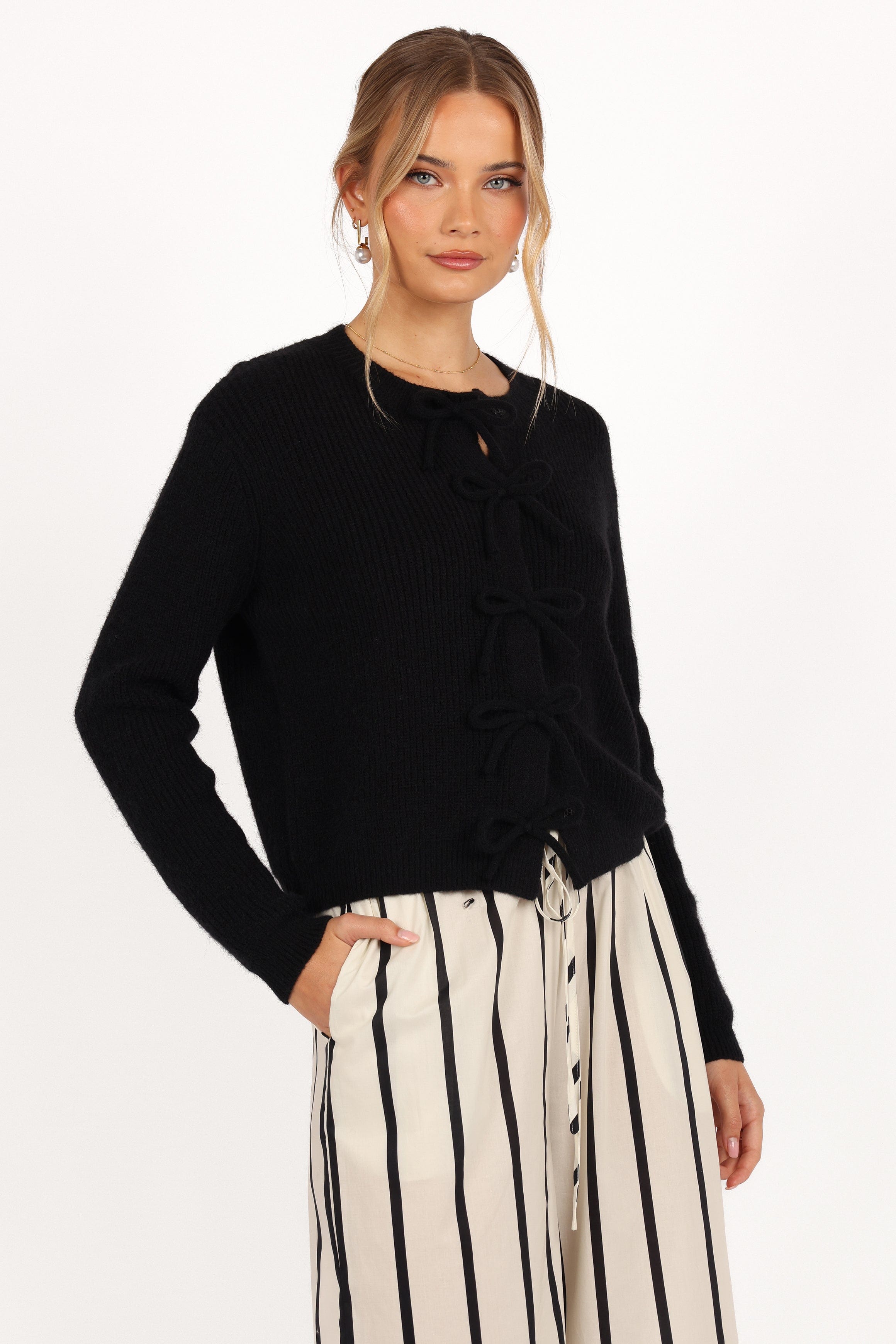 Petal and Pup USA KNITWEAR Wilde Bow Front Cardigan - Black