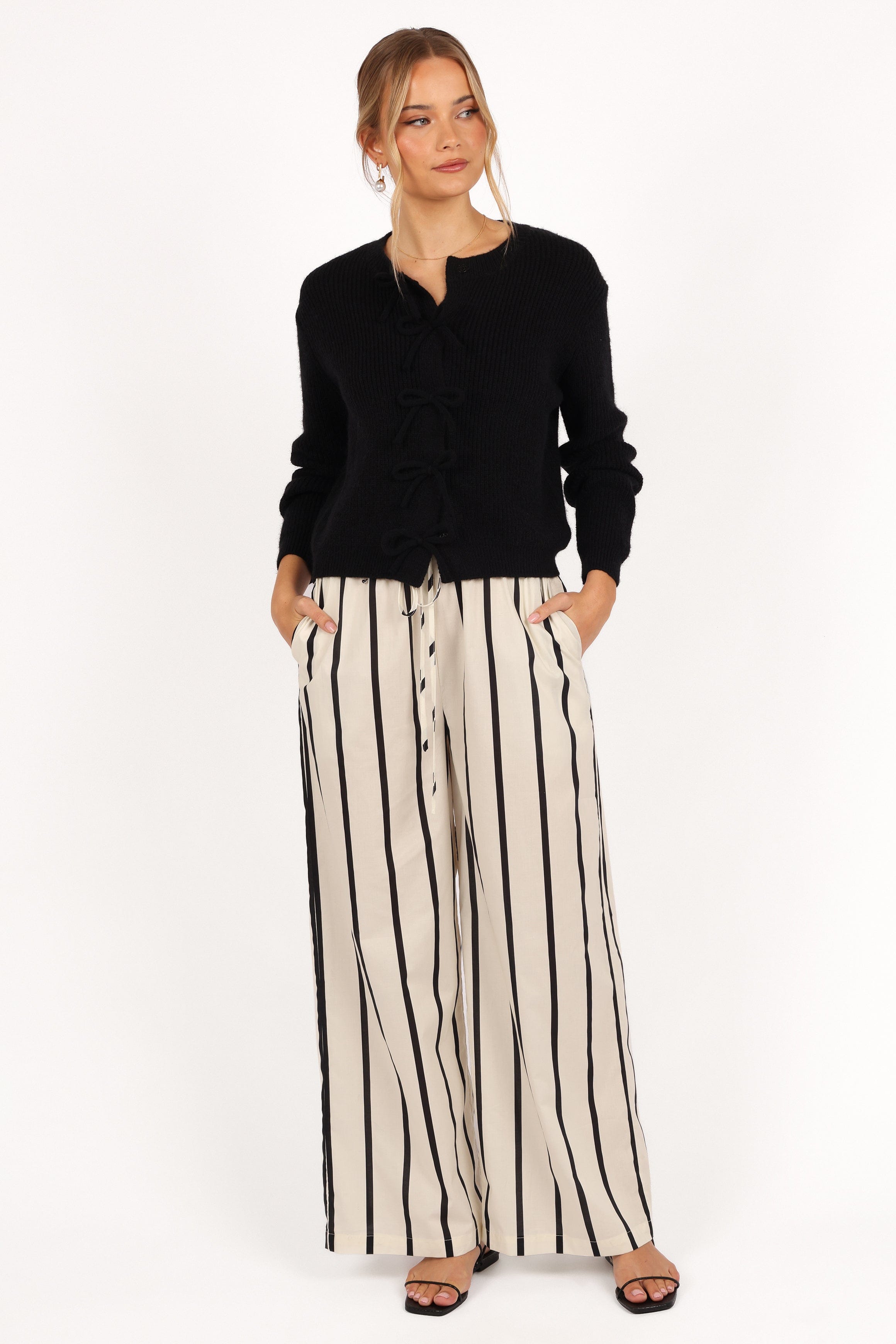 Petal and Pup USA KNITWEAR Wilde Bow Front Cardigan - Black
