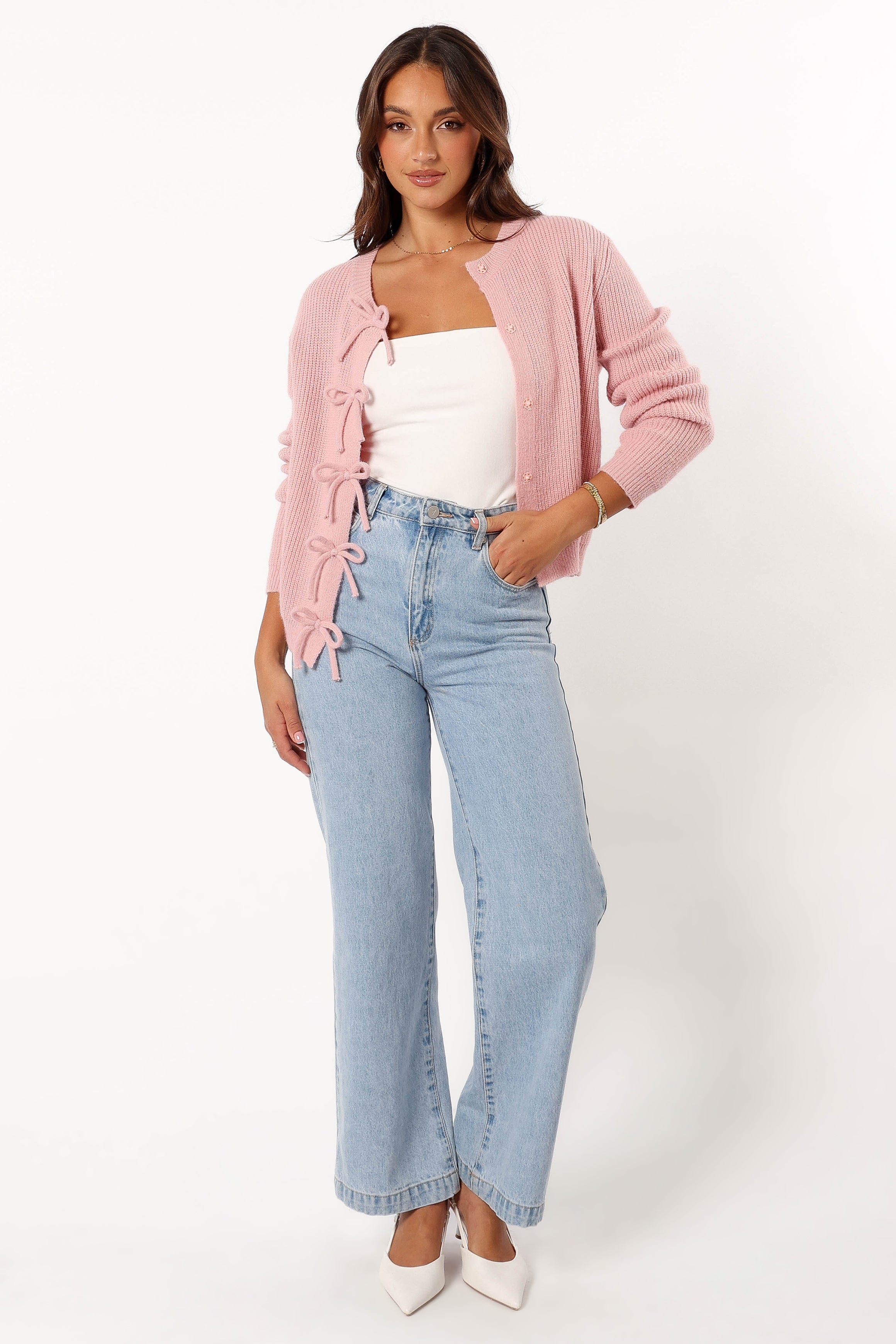 Petal and Pup USA KNITWEAR Wilde Bow Front Cardigan - Blush