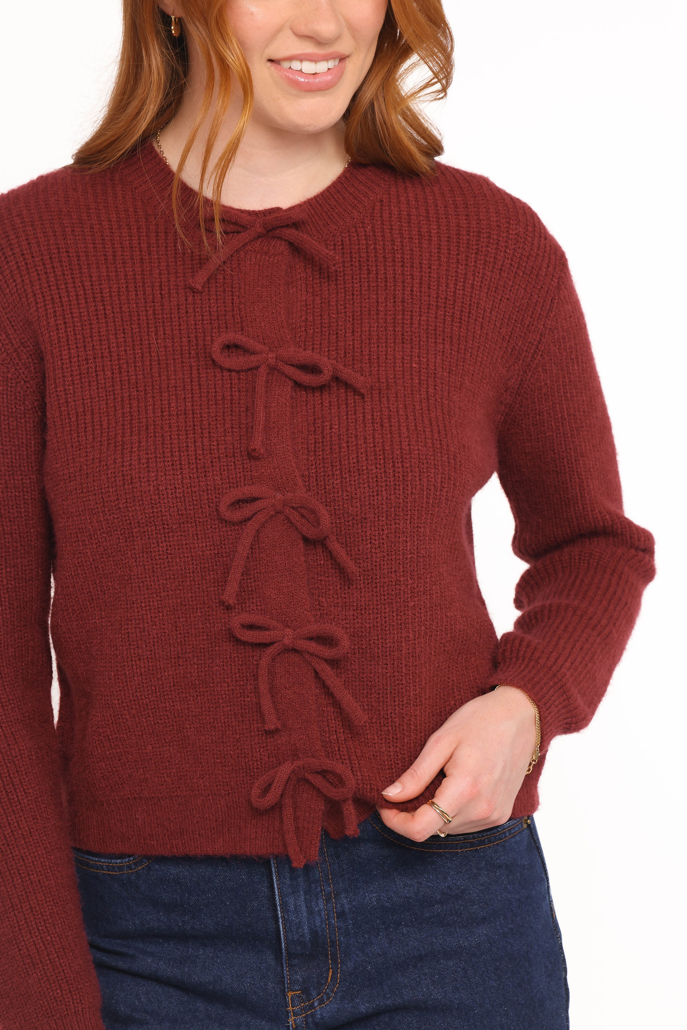 Petal and Pup USA KNITWEAR Wilde Bow Front Cardigan - Burgundy