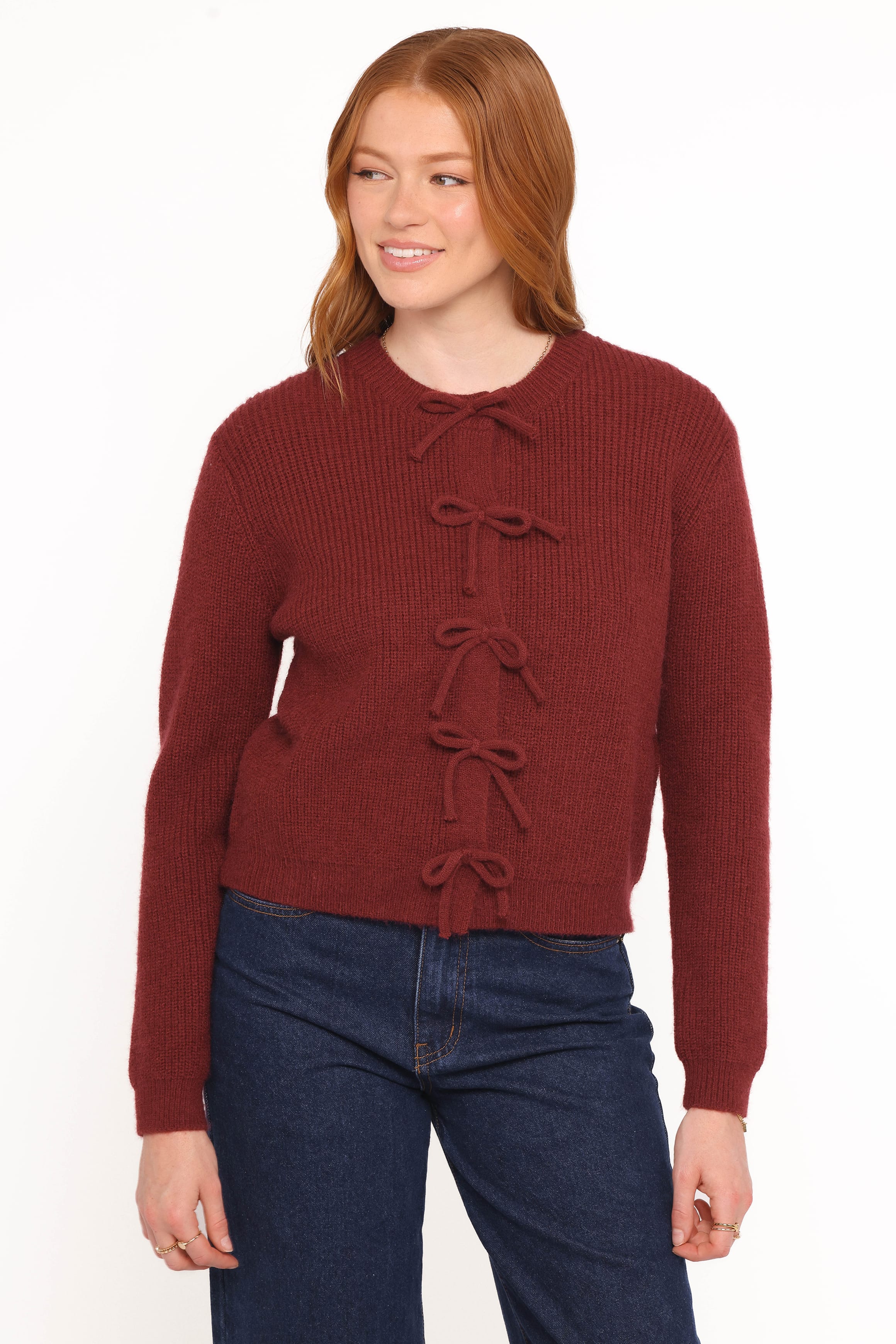 Wilde Bow Front Cardigan - Burgundy | Petal & Pup USA