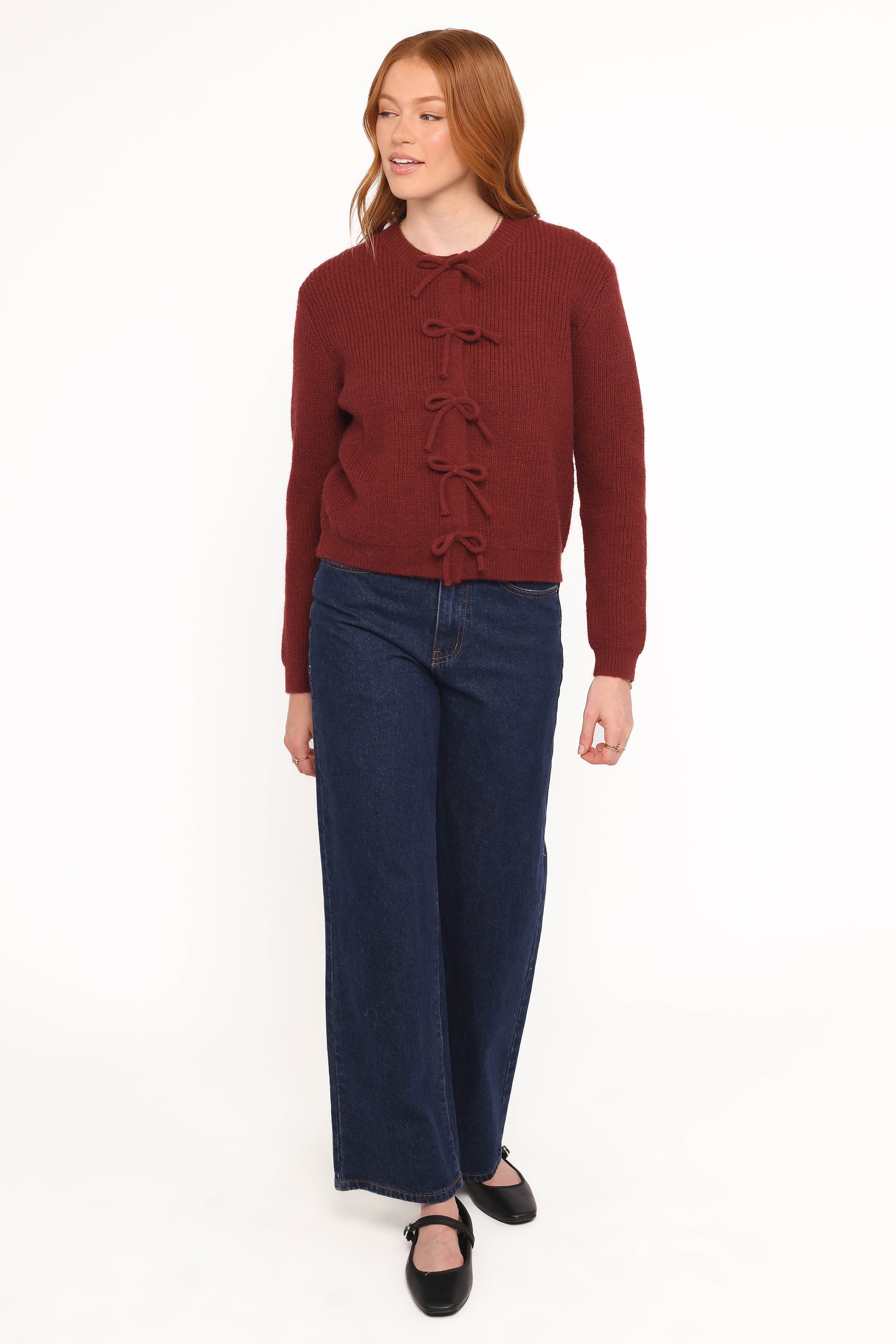Petal and Pup USA KNITWEAR Wilde Bow Front Cardigan - Burgundy