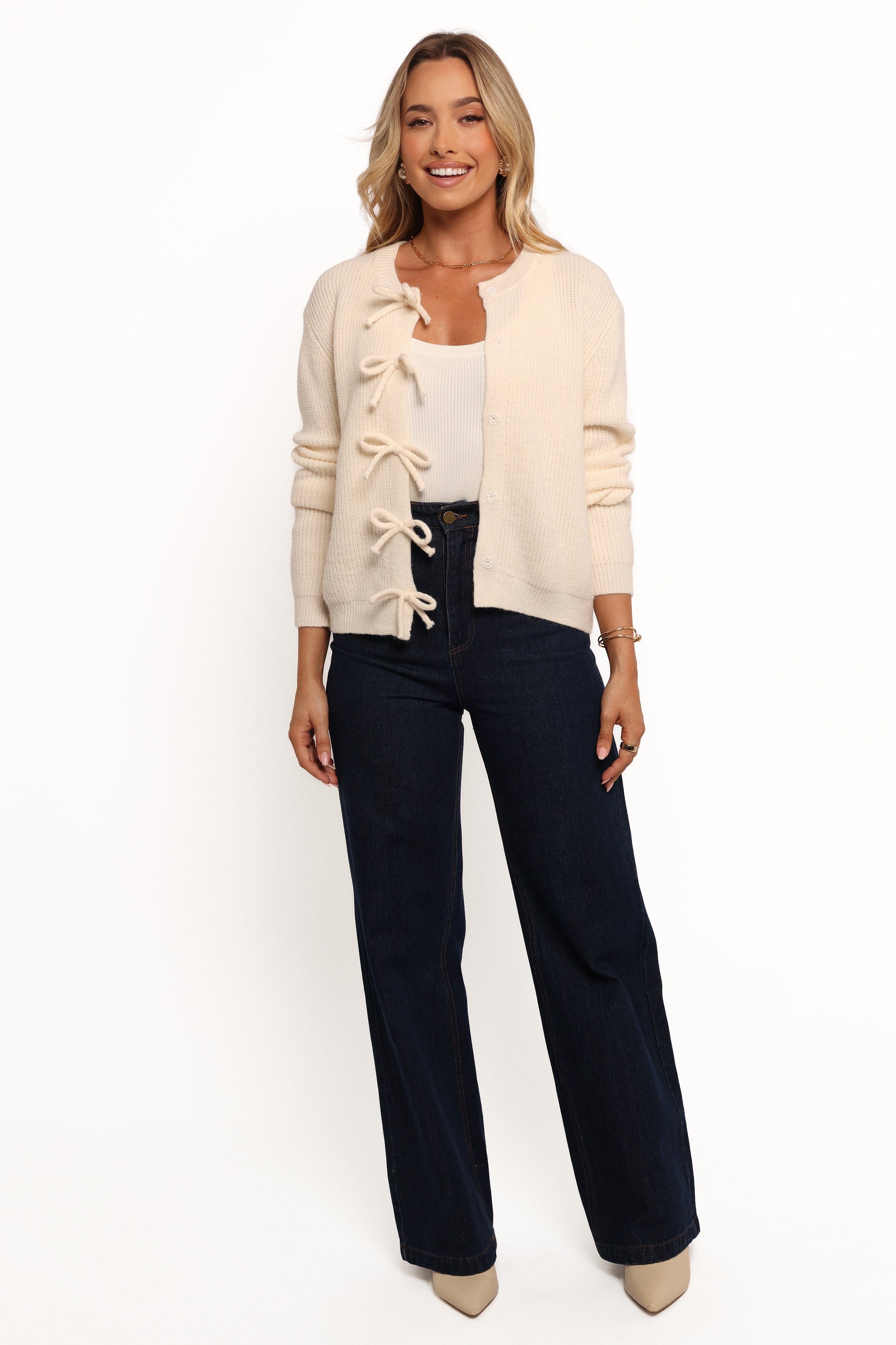 Petal and Pup USA KNITWEAR Wilde Bow Front Cardigan - Off White
