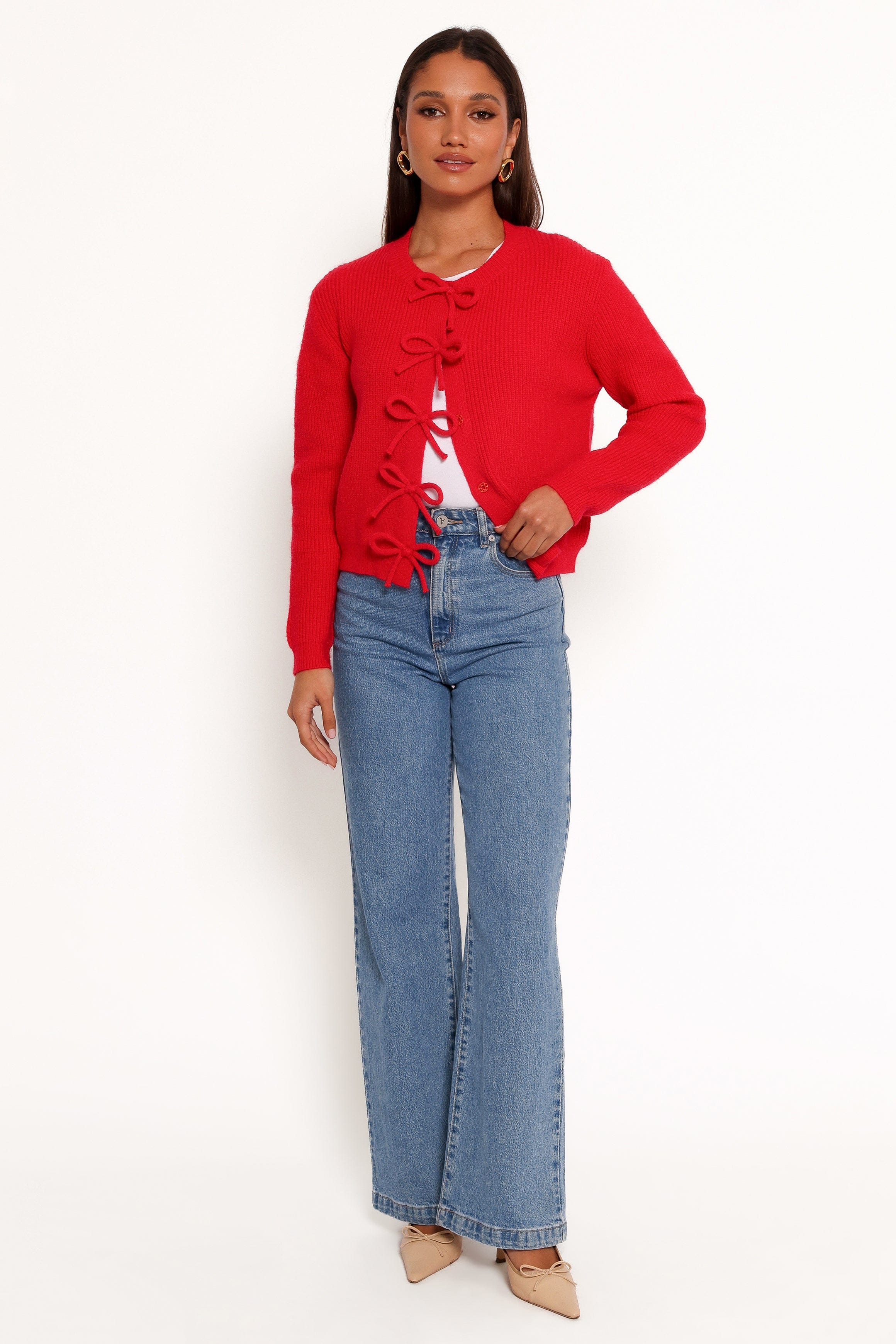 Petal and Pup USA KNITWEAR Wilde Bow Front Cardigan - Red