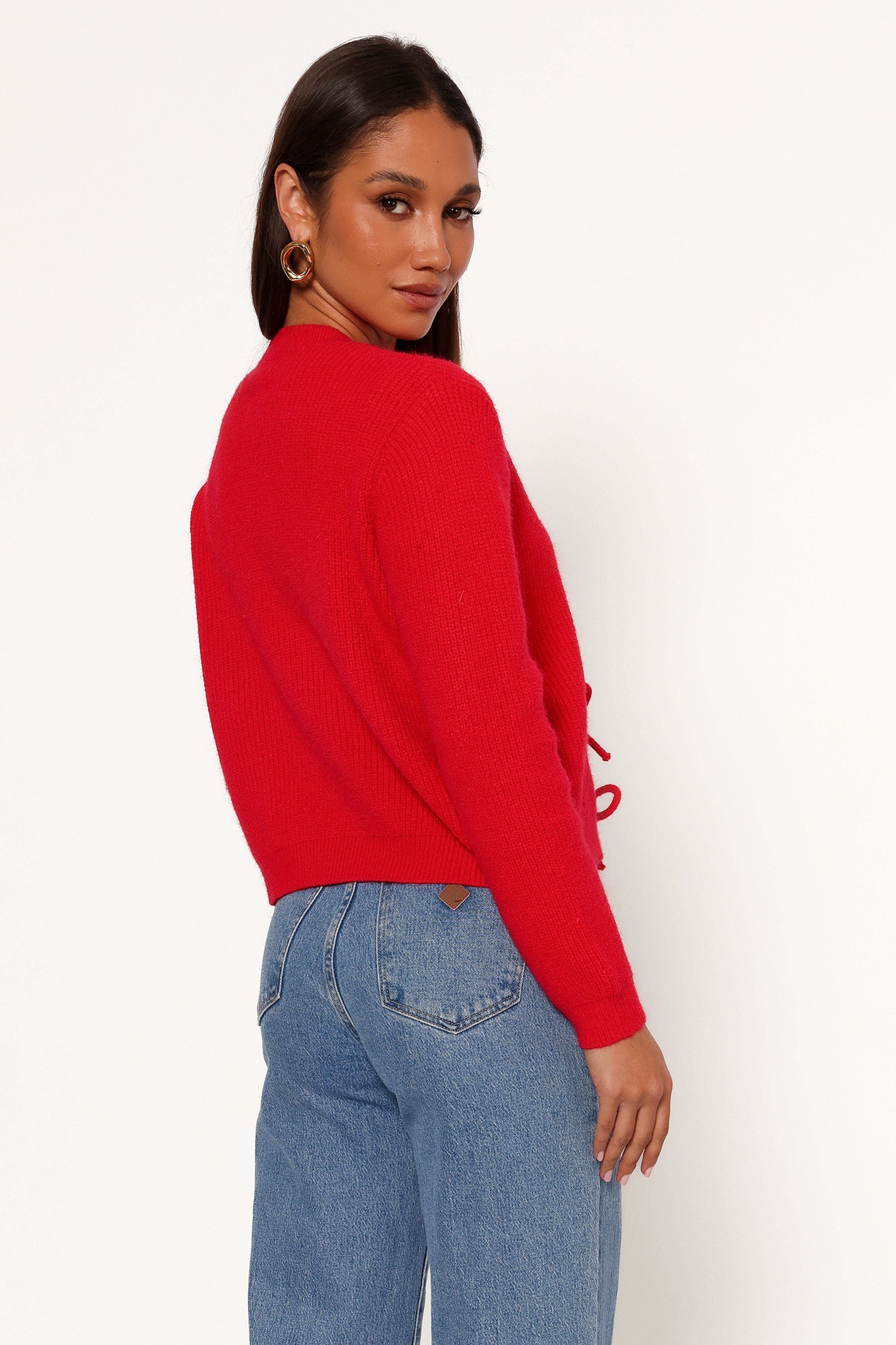 Petal and Pup USA KNITWEAR Wilde Bow Front Cardigan - Red