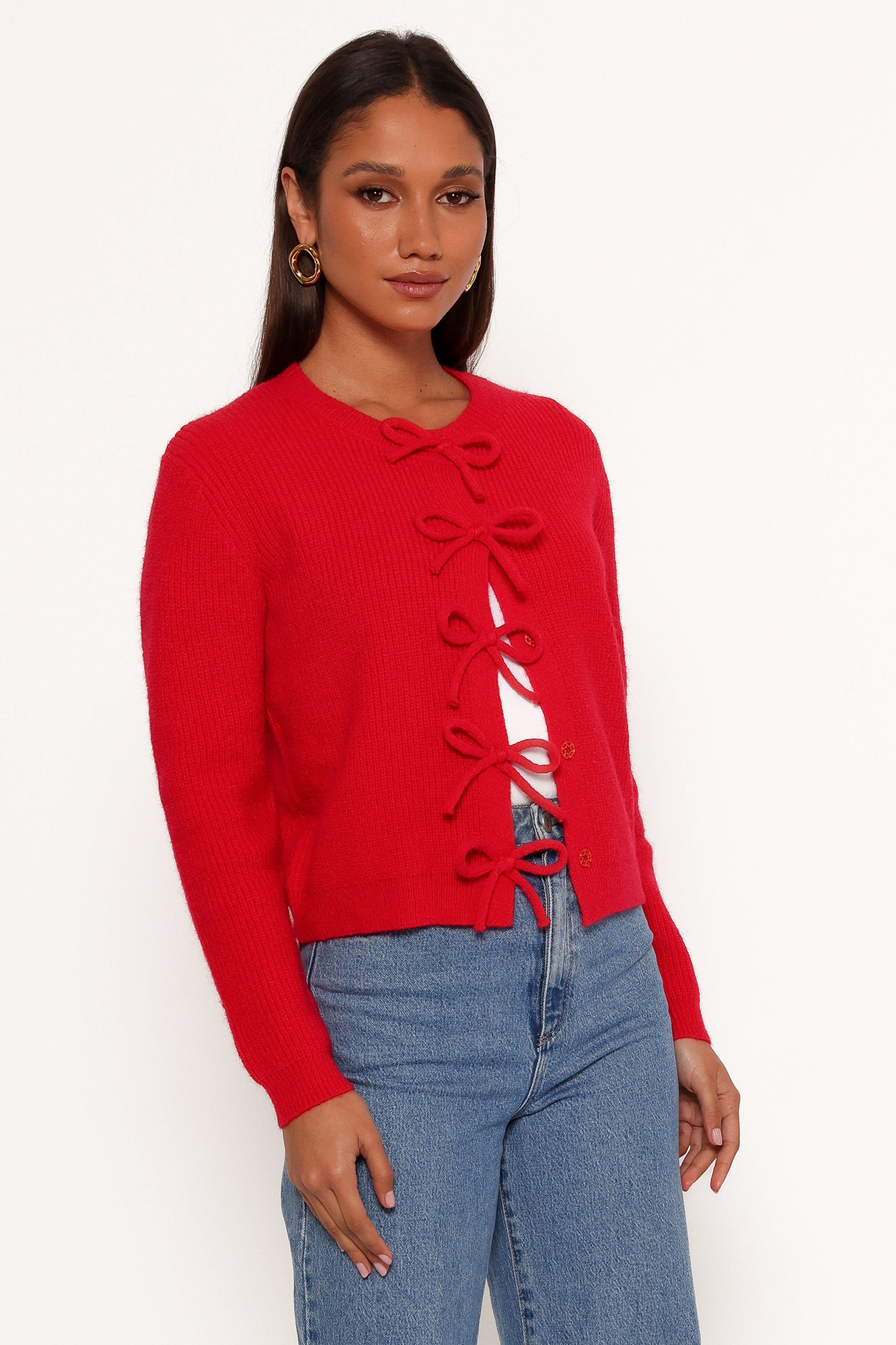 Petal and Pup USA KNITWEAR Wilde Bow Front Cardigan - Red