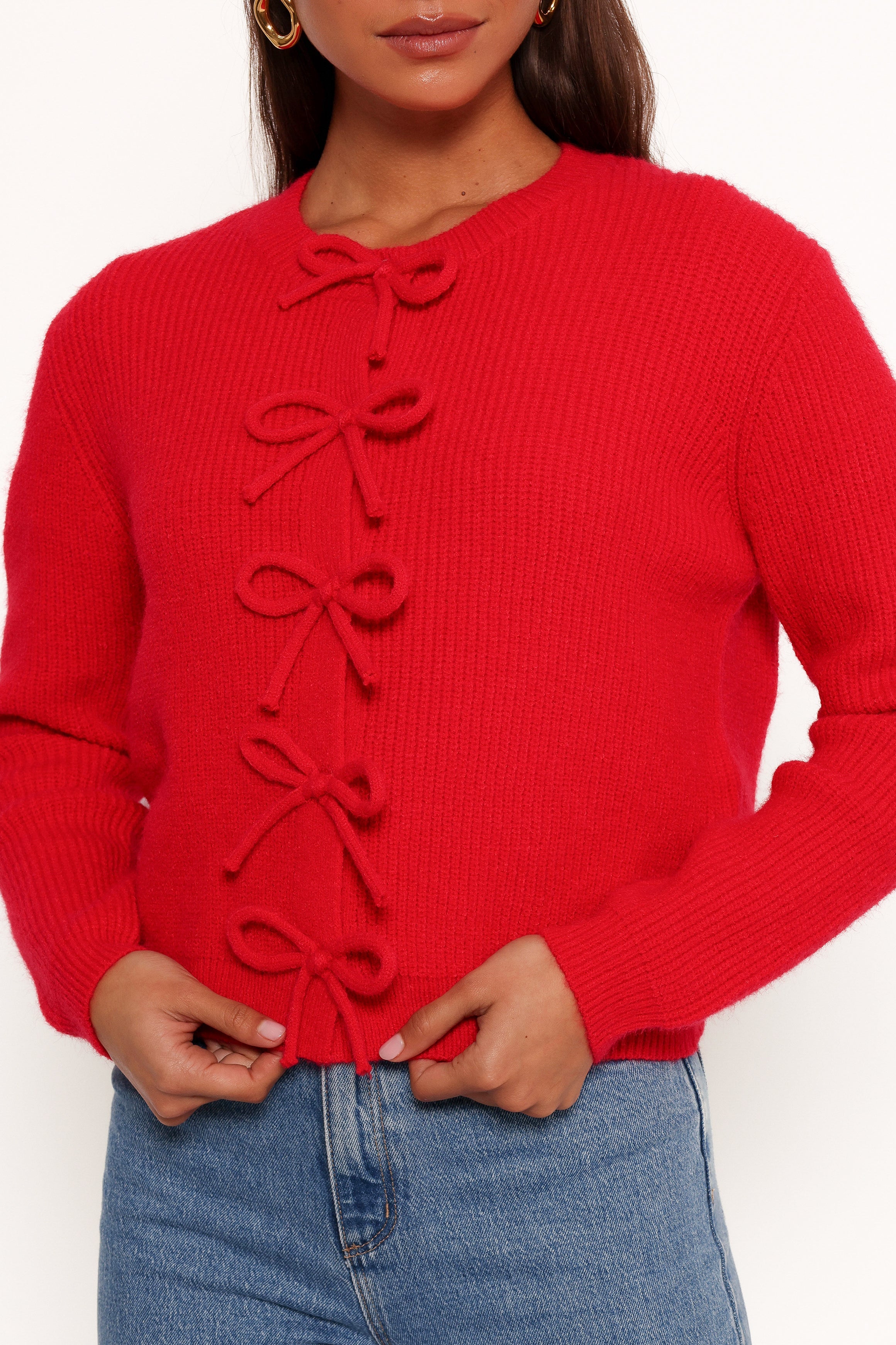 Petal and Pup USA KNITWEAR Wilde Bow Front Cardigan - Red
